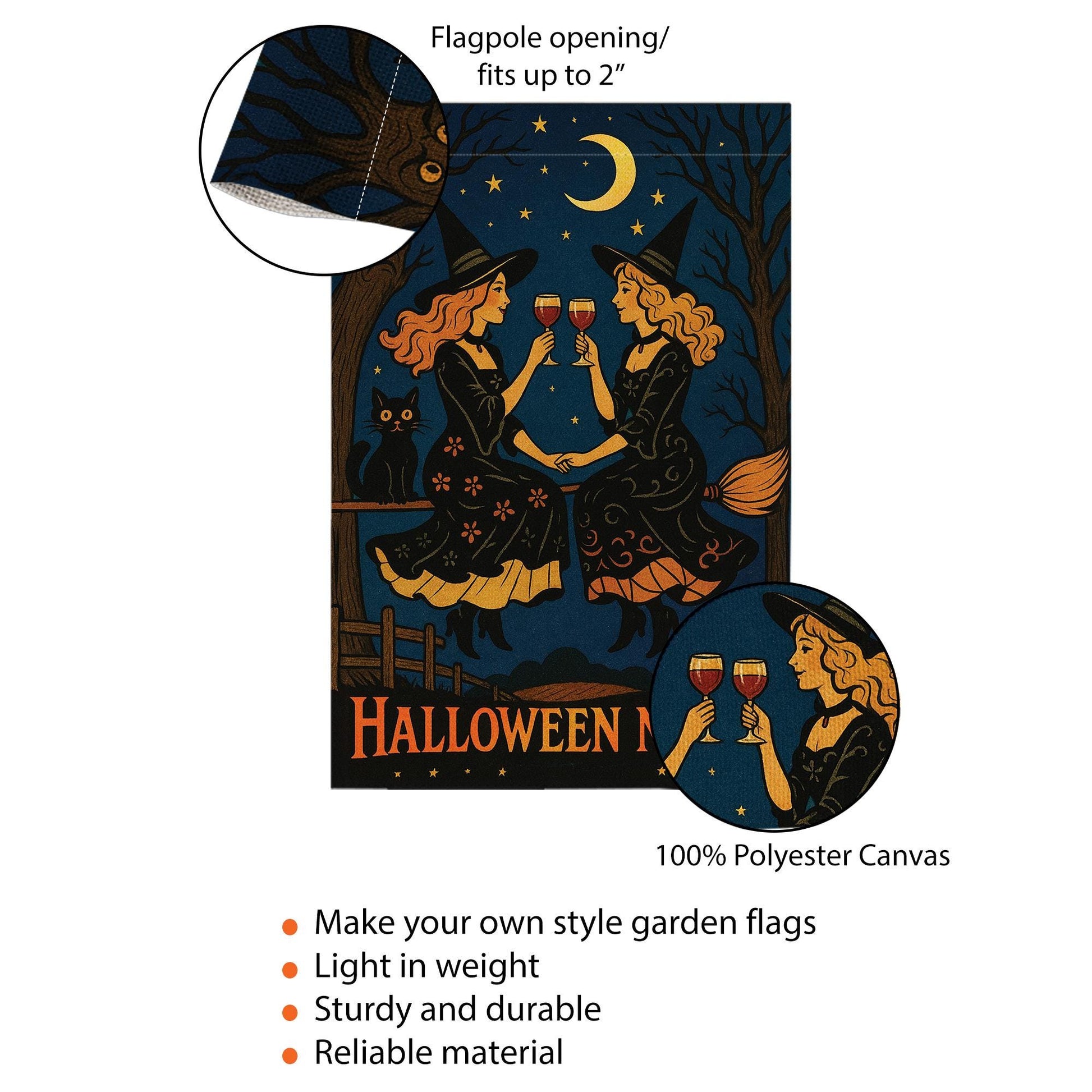 Halloween Night Gnome Garden Flag, Witchy Witches Cheers Outdoor Fall & Halloween Yard Banner, Halloween Night, Outdoor Fall Decor