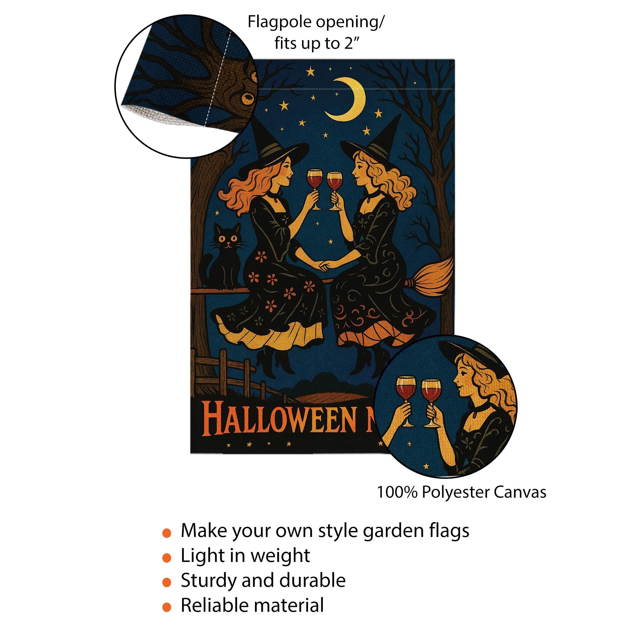 Halloween Night Gnome Garden Flag, Witchy Witches Cheers Outdoor Fall & Halloween Yard Banner, Halloween Night, Outdoor Fall Decor