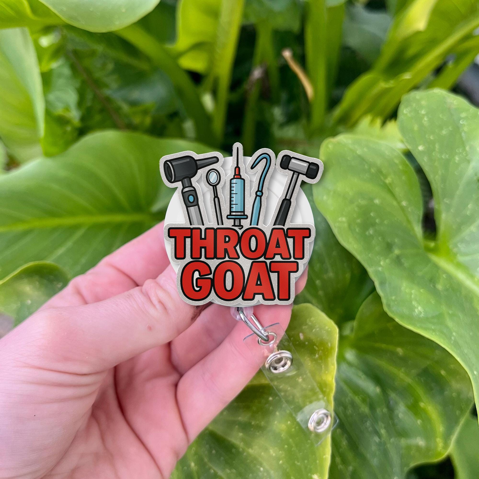 Throat Goat Badge Reel ,  Funny Medical Humor ID Holder for Nurses, RTs, CRNAs & Med Staff, Medical Badge Reel, Funny Badge, RT Badge Reel