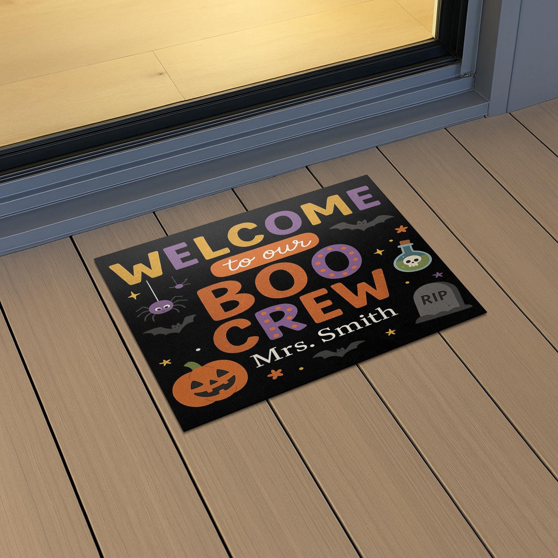 Halloween Welcome Doormat, Personalized Boo Crew Front Porch Mat, Custom Fall Outdoor Entry Rug, Spooky Pumpkin Door Decoration, Welcome Mat