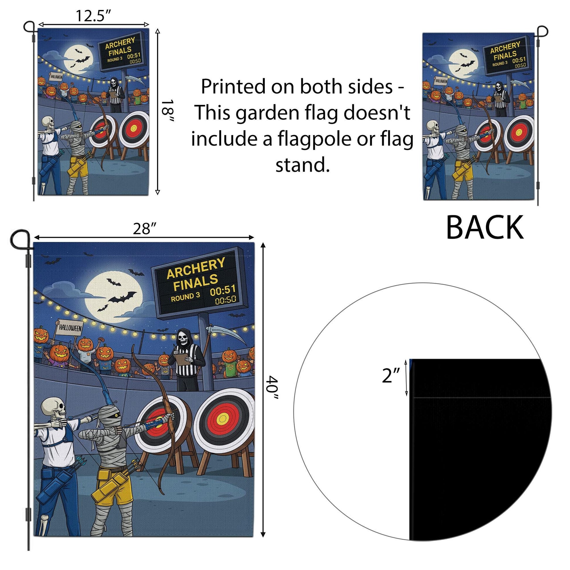 Halloween Archery Garden Flag – Funny Skeleton Mummy Sports Yard Decor – Spooky Target Practice Banner