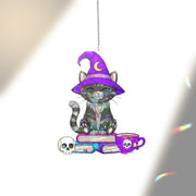 Witch Cat Suncatcher, Spooky Cute Halloween Decor, Acrylic Cat Ornament, Witchy Window Hanging, Gothic Home Decor, Cat Lover Gift