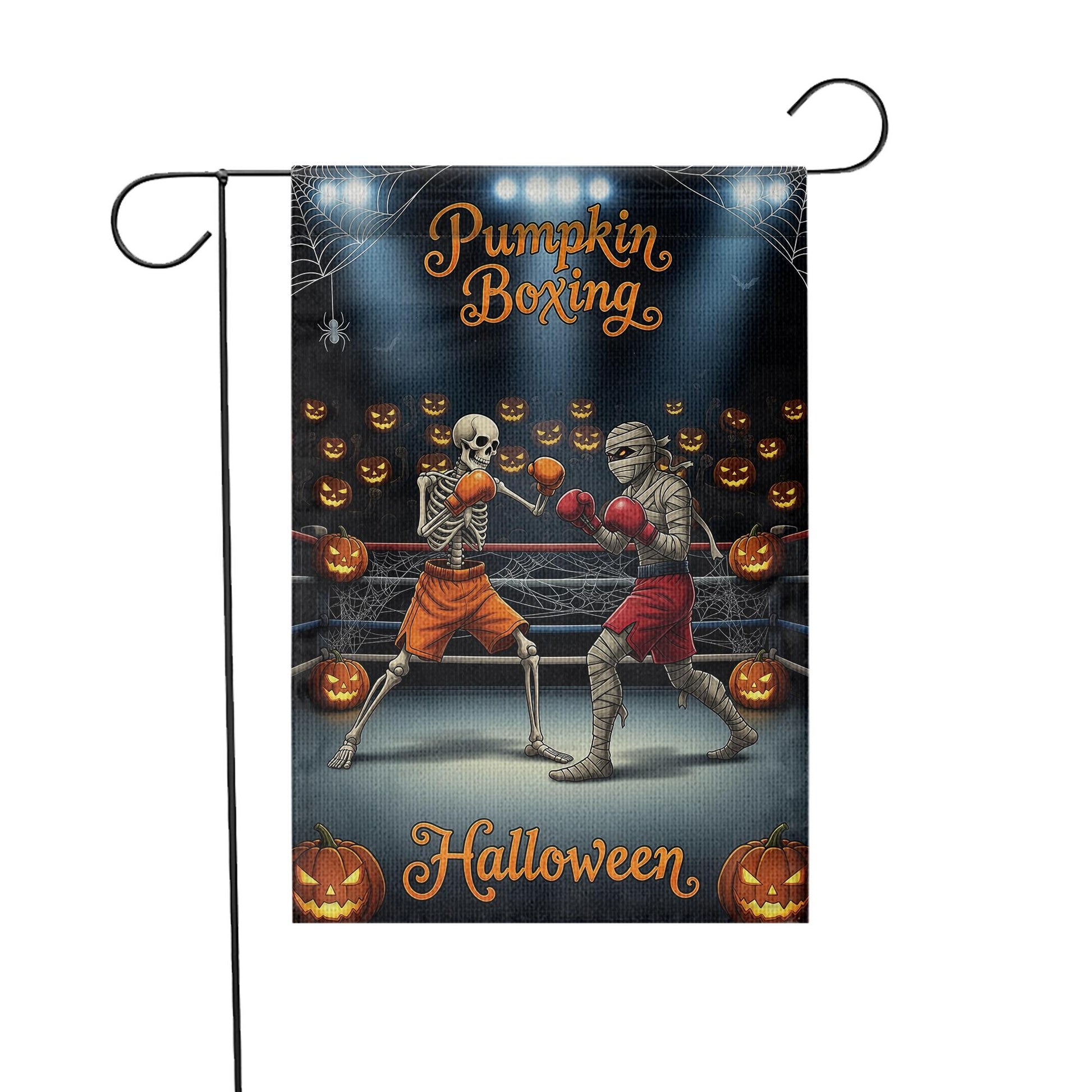 Funny Halloween Garden Flag, Skeleton vs Mummy Boxing Match, Spooky Outdoor Yard Decor, Humorous Porch Sign, Fall Lawn Decoration