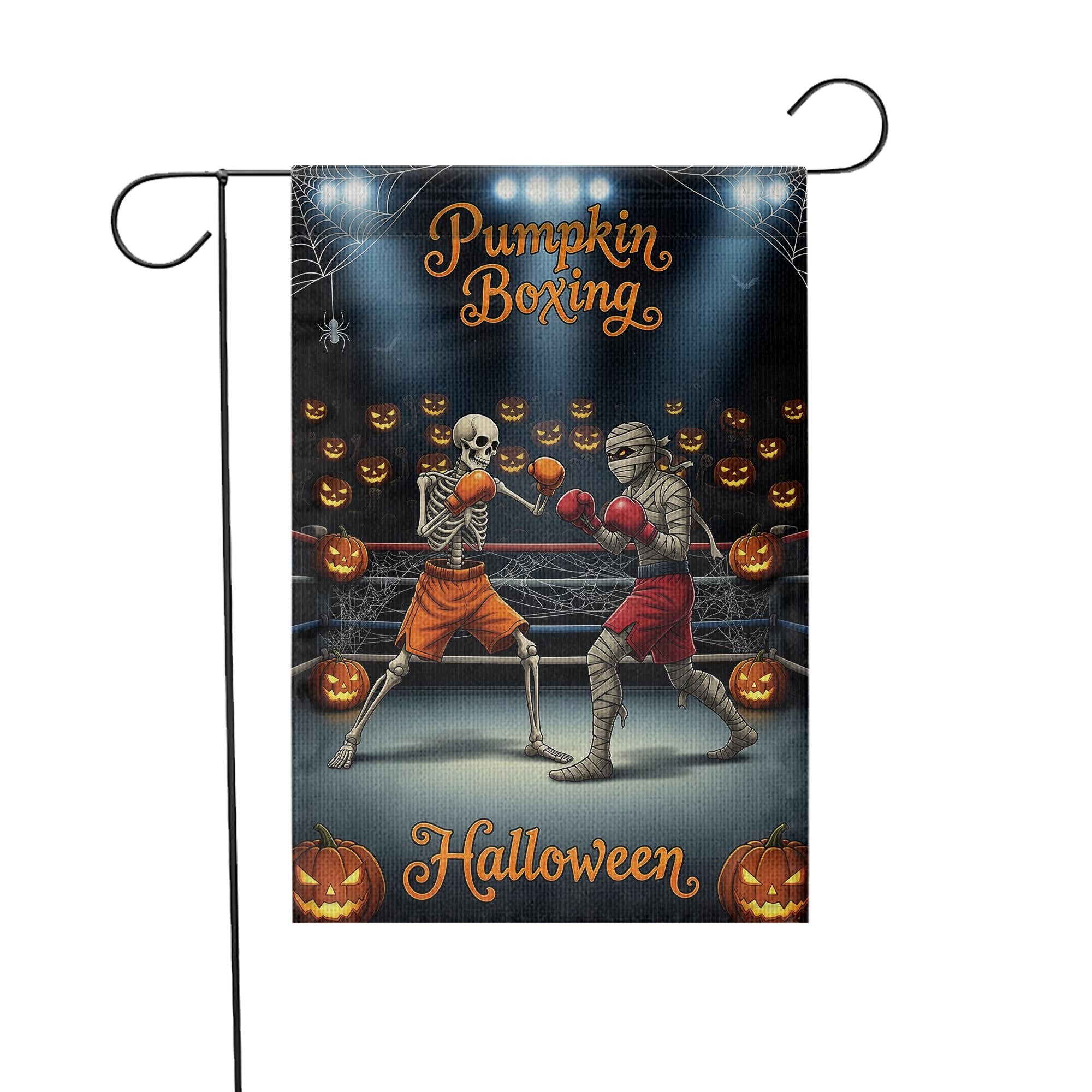 Funny Halloween Garden Flag, Skeleton vs Mummy Boxing Match, Spooky Outdoor Yard Decor, Humorous Porch Sign, Fall Lawn Decoration