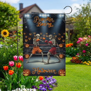 Funny Halloween Garden Flag, Skeleton vs Mummy Boxing Match, Spooky Outdoor Yard Decor, Humorous Porch Sign, Fall Lawn Decoration