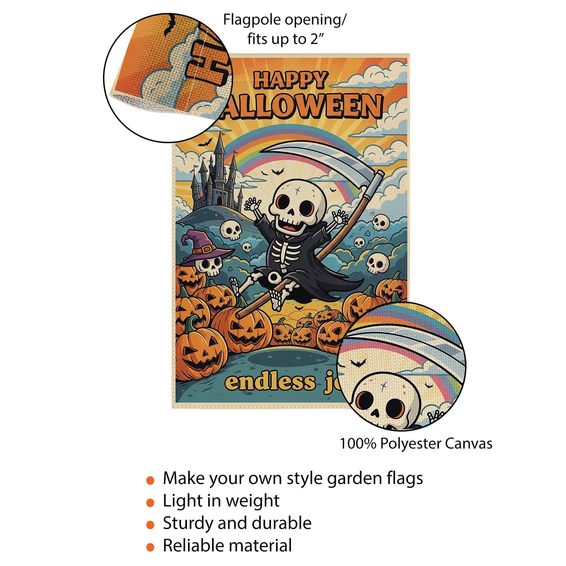 Retro Halloween Garden Flag, Groovy Grim Reaper Skeleton Decor, Whimsical Outdoor Yard Flag, Hippie Fall Porch Sign, Funny Halloween