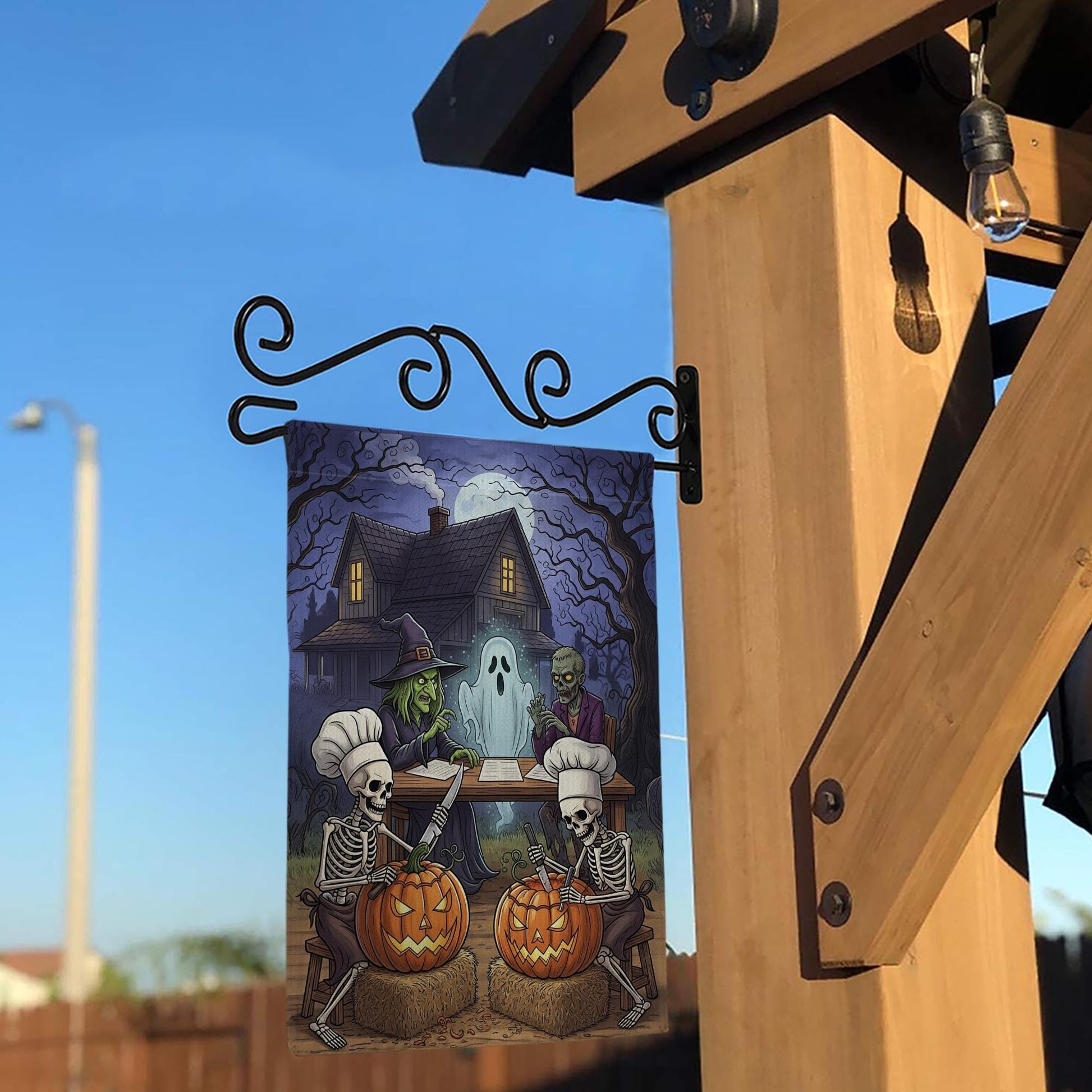 Skeleton Pumpkin Carving Halloween Flag – Witch Ghost Zombie Haunted House Garden Flag, Spooky Outdoor Halloween Decor