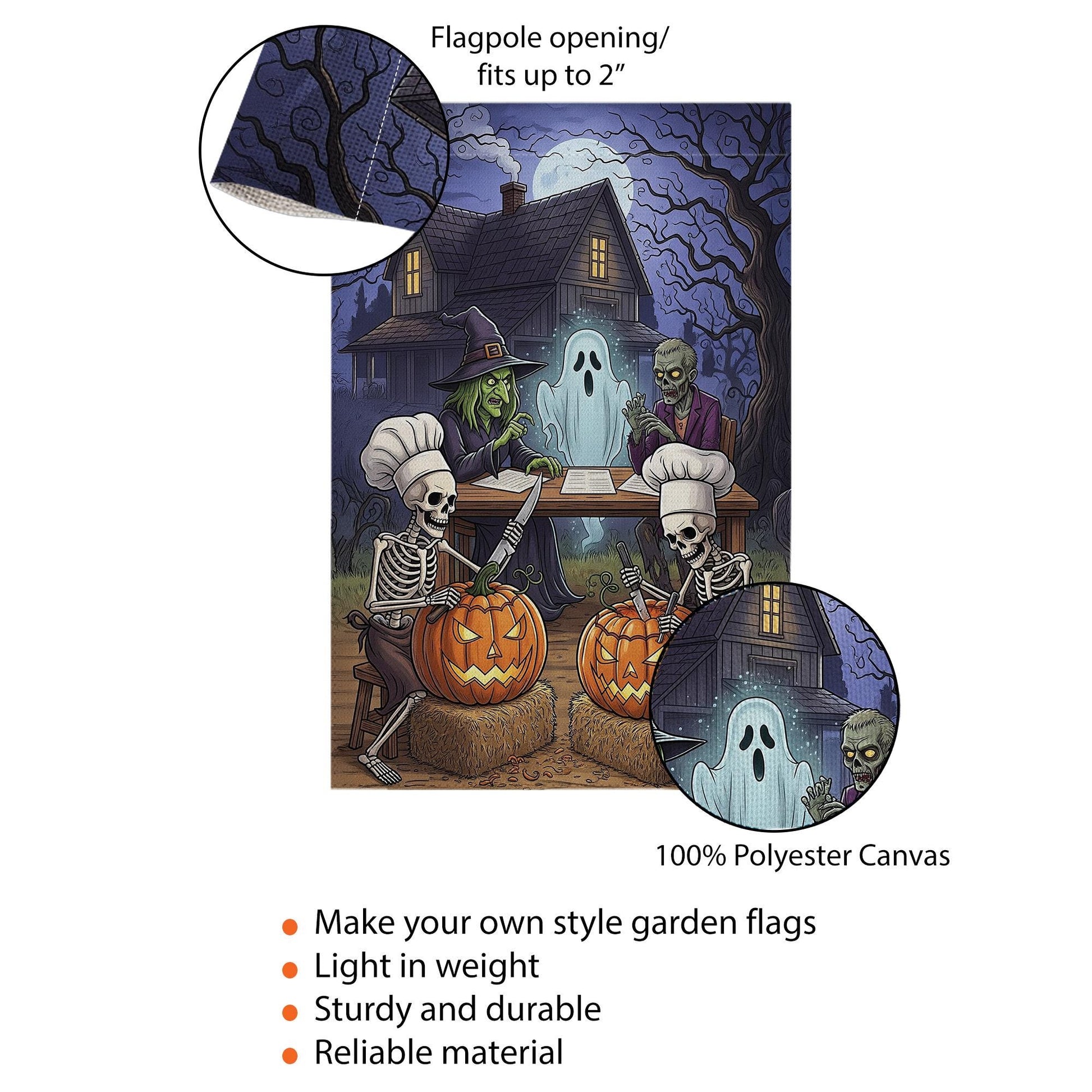 Skeleton Pumpkin Carving Halloween Flag – Witch Ghost Zombie Haunted House Garden Flag, Spooky Outdoor Halloween Decor