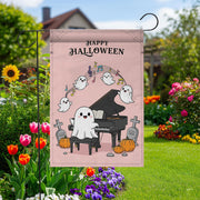 Cute Ghost Halloween Garden Flag, Piano Playing Ghost Yard Decor, Spooky Cute Outdoor Flag, Kawaii Fall Porch Sign, Music Lover Gift