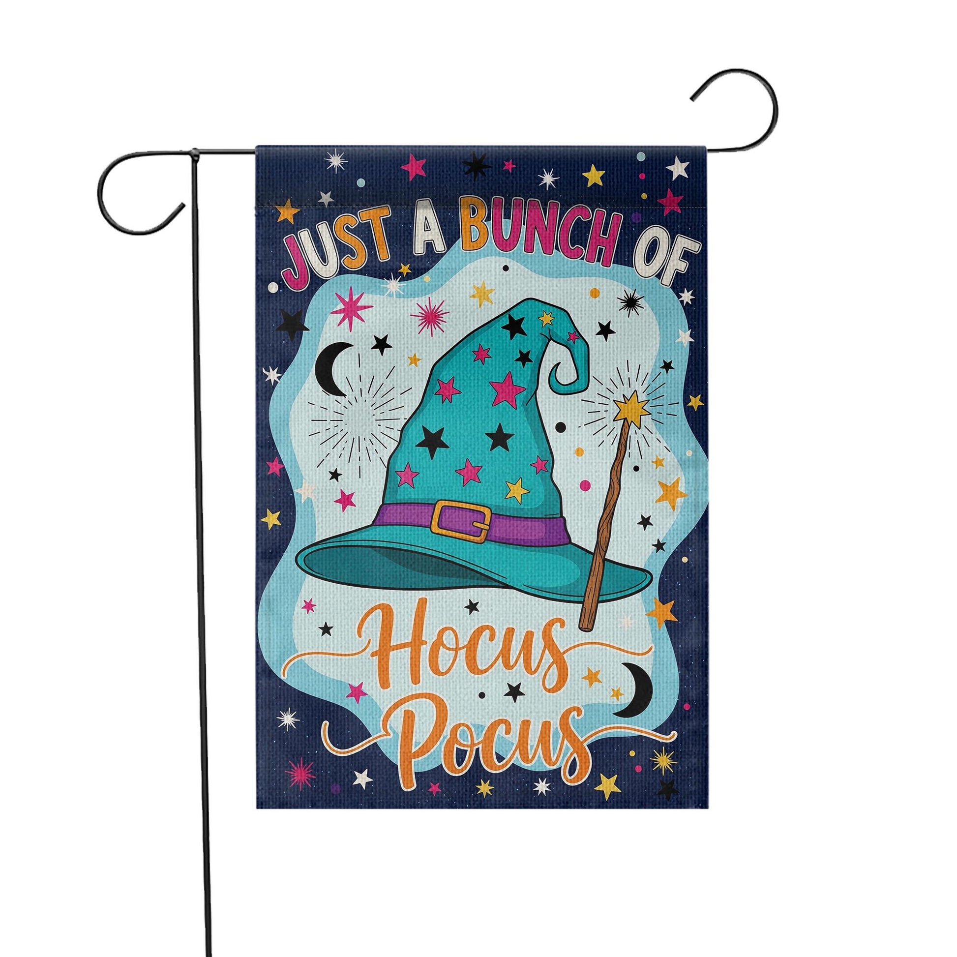 Hocus Pocus Garden Flag, 'Just a Bunch of Hocus Pocus' Yard Sign, Whimsical Witch Hat Decor, Outdoor Halloween Flag, Fall Porch Decoration
