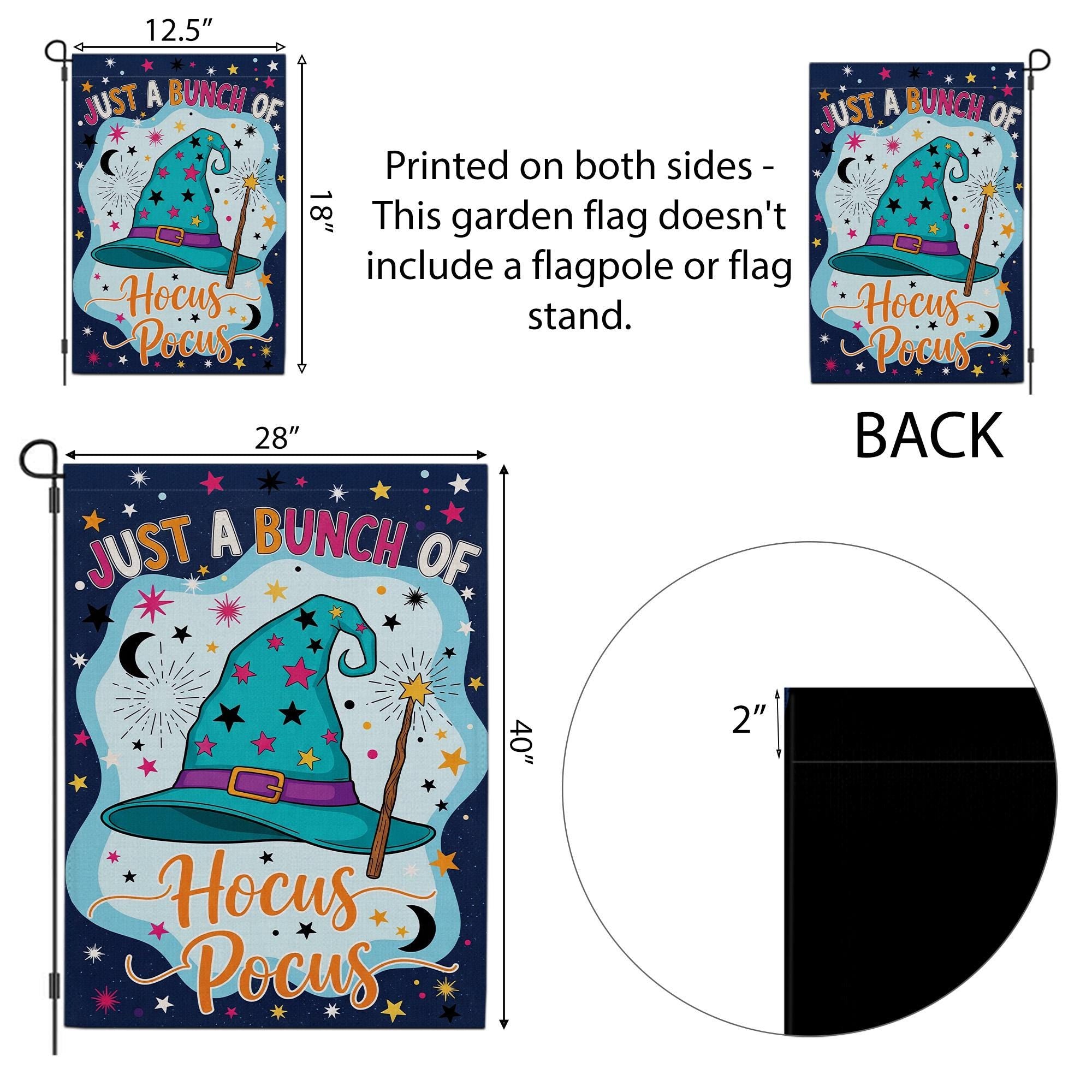 Hocus Pocus Garden Flag, 'Just a Bunch of Hocus Pocus' Yard Sign, Whimsical Witch Hat Decor, Outdoor Halloween Flag, Fall Porch Decoration