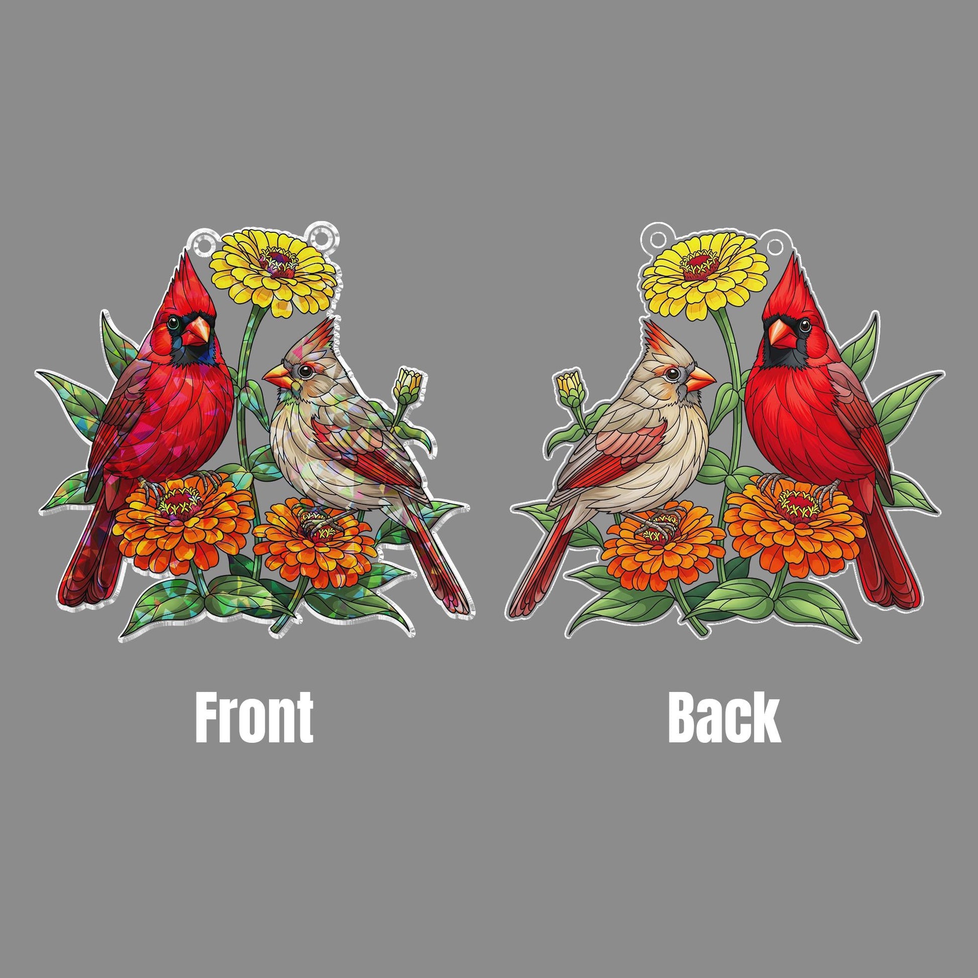 Cardinal Couple Holographic Window Hanging | Faux Stained Glass Bird Suncatcher | Memorial Gift | Spring Floral Window Decor