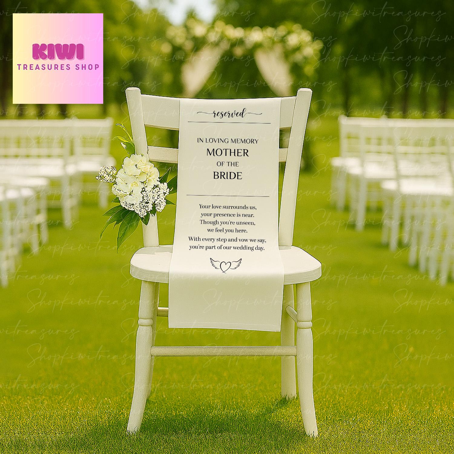 Custom Reserved Memorial Chair Sign for Wedding – In Loving Memory Mother of the Bride Banner – Remembrance Ceremony Seat Marker