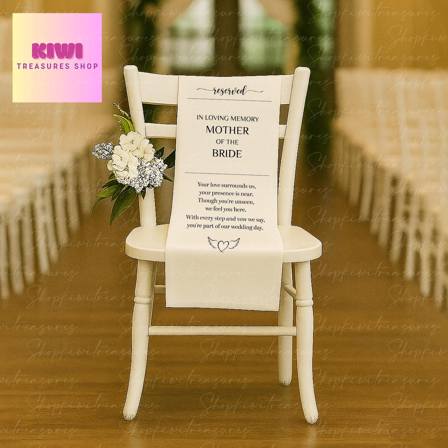 Custom Reserved Memorial Chair Sign for Wedding – In Loving Memory Mother of the Bride Banner – Remembrance Ceremony Seat Marker