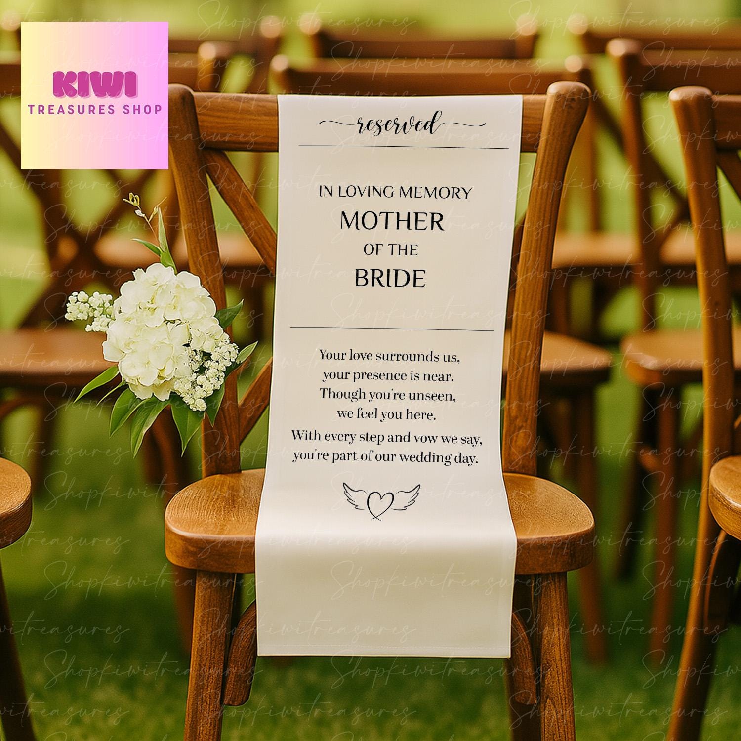 Custom Reserved Memorial Chair Sign for Wedding – In Loving Memory Mother of the Bride Banner – Remembrance Ceremony Seat Marker