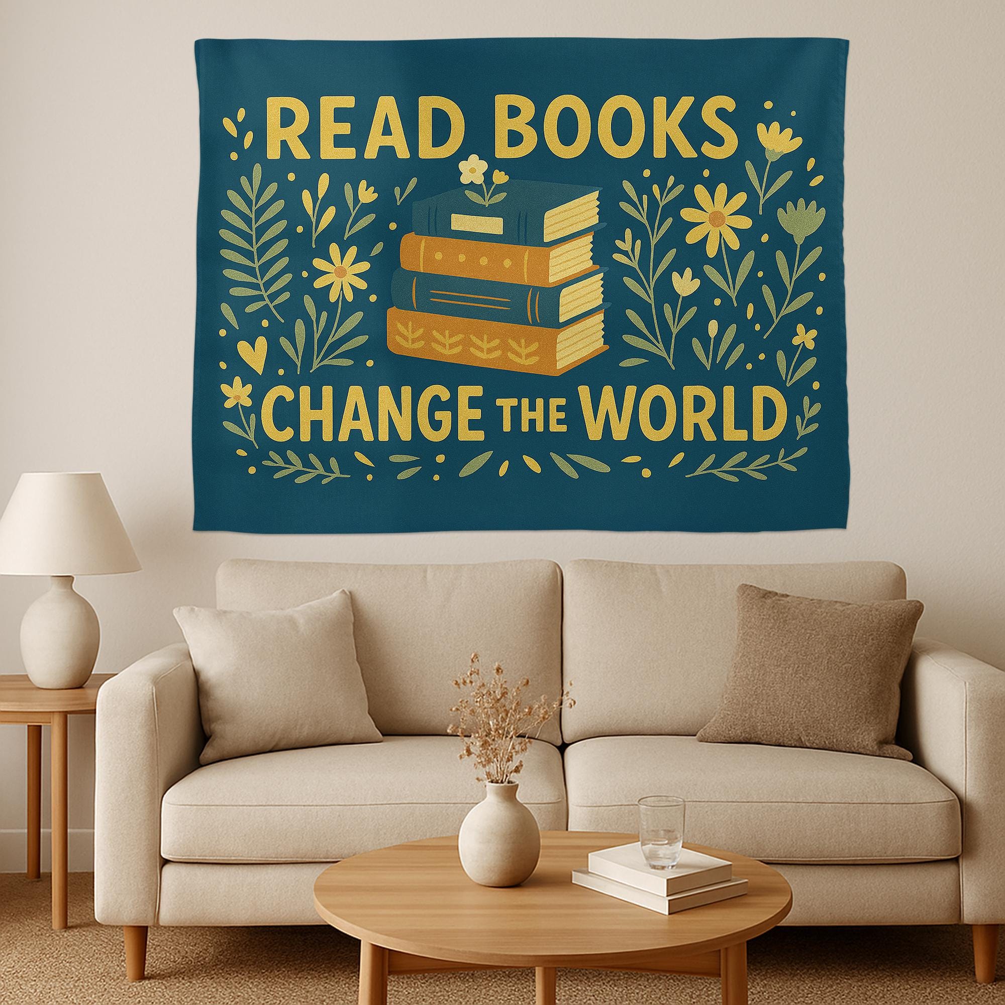 Read Books Change the World Tapestry – Book Lover Wall Hanging – Inspirational Library Decor for Classroom, Dorm, or Office