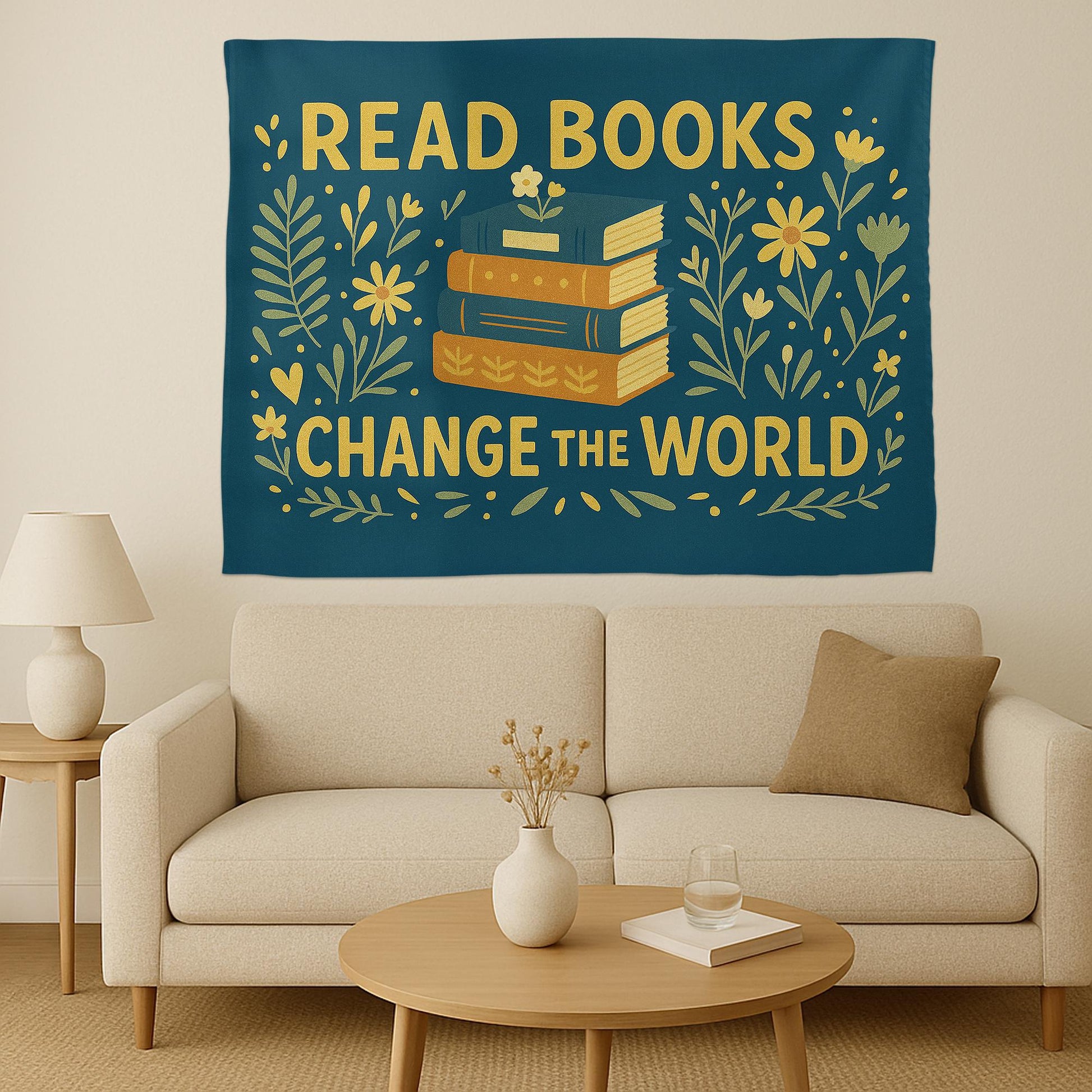 Read Books Change the World Tapestry – Book Lover Wall Hanging – Inspirational Library Decor for Classroom, Dorm, or Office