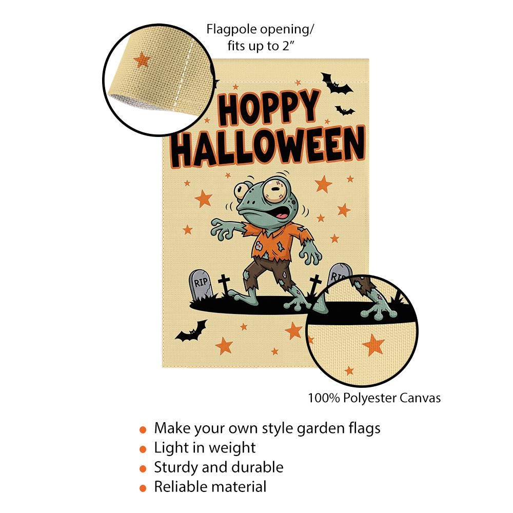 Funny Frog Halloween Garden Flag, Hoppy Halloween Yard Decor, Zombie Frog Outdoor Sign, Cute Spooky Fall Decoration, RIP Tombstones