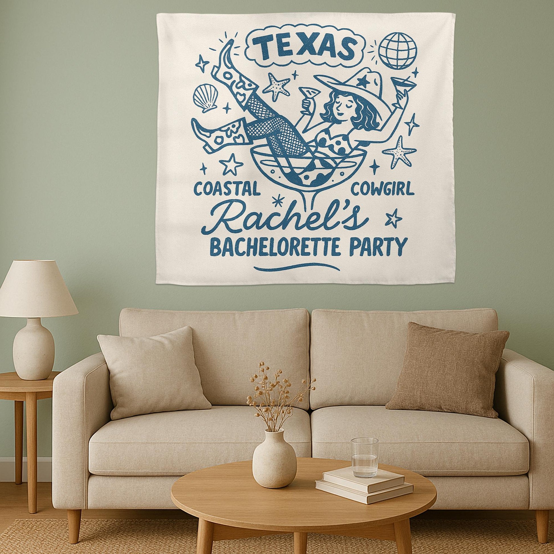 Bachelorette Party Banner Coastal Cowgirl Decor Personalized Western Bride Tapestry for Bride Last Rodeo Bash, Cowgirl bride to be decor