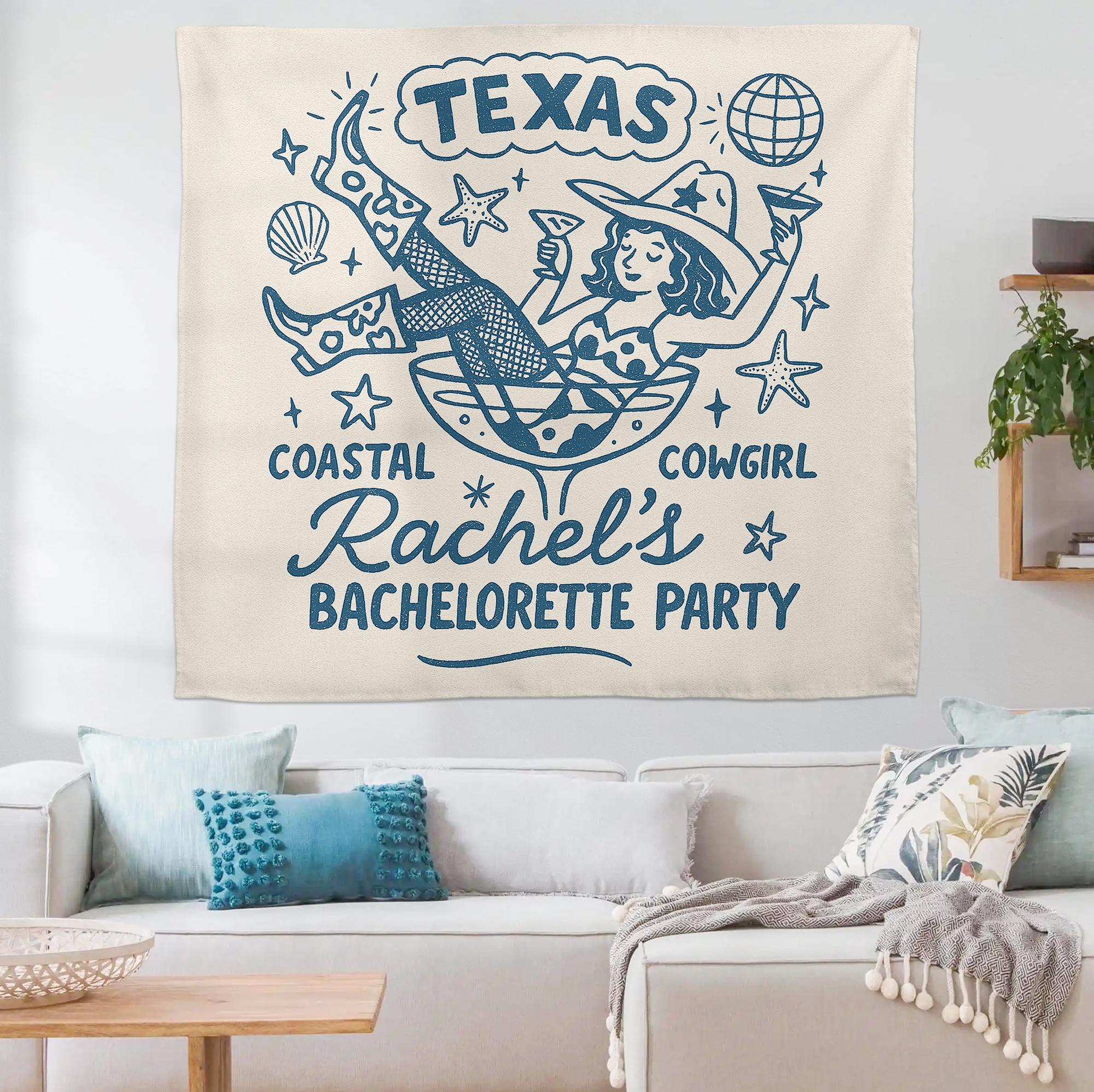 Bachelorette Party Banner Coastal Cowgirl Decor Personalized Western Bride Tapestry for Bride Last Rodeo Bash, Cowgirl bride to be decor