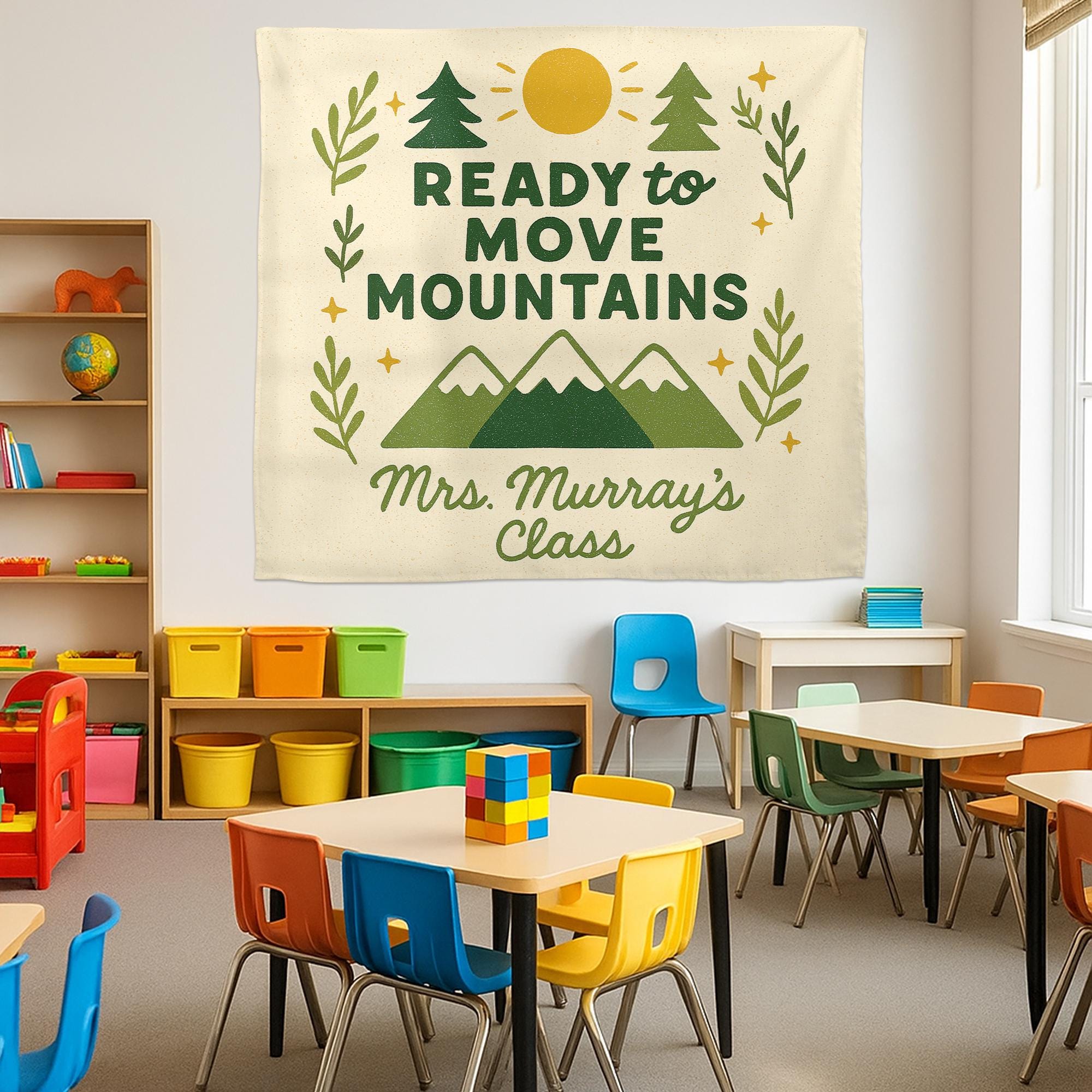 Ready to Move Mountains Classroom Banner, Personalized Teacher Wall Decor, Motivational School Tapestry for Classroom, Teachers Tapestry