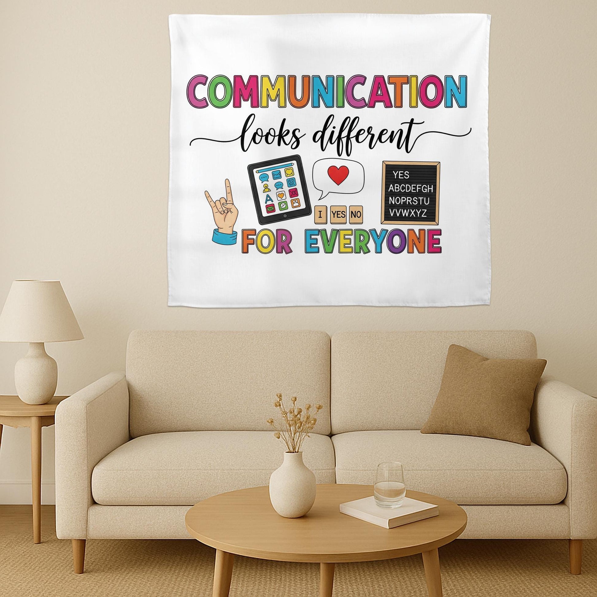 Communication Looks Different Banner, Inclusive Classroom Decor, AAC Sign Language Poster, Special Education Wall Tapestry, Autism Tapestry