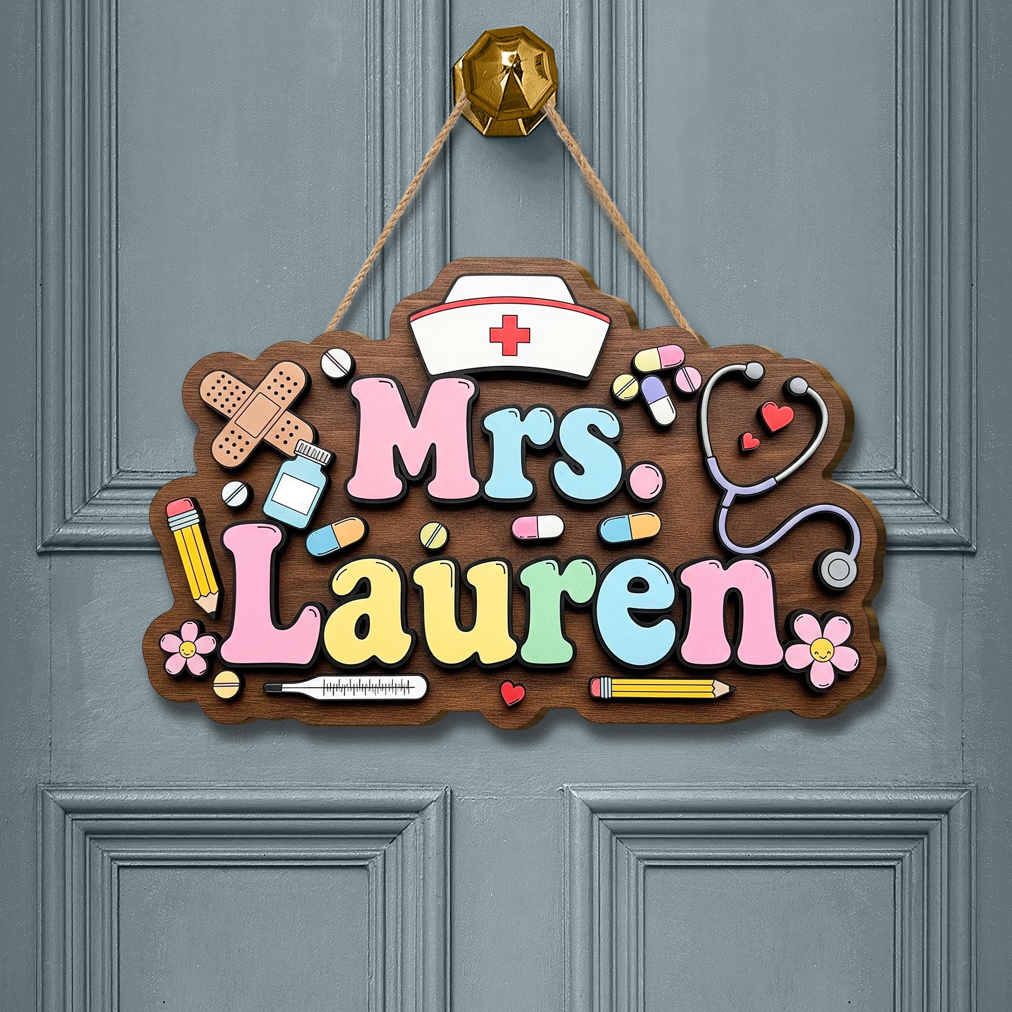 Custom Nurse Door Sign | Personalized Name Wooden Plaque | Cute Medical Decor for School Nurse Office | Nurse Appreciation Gift