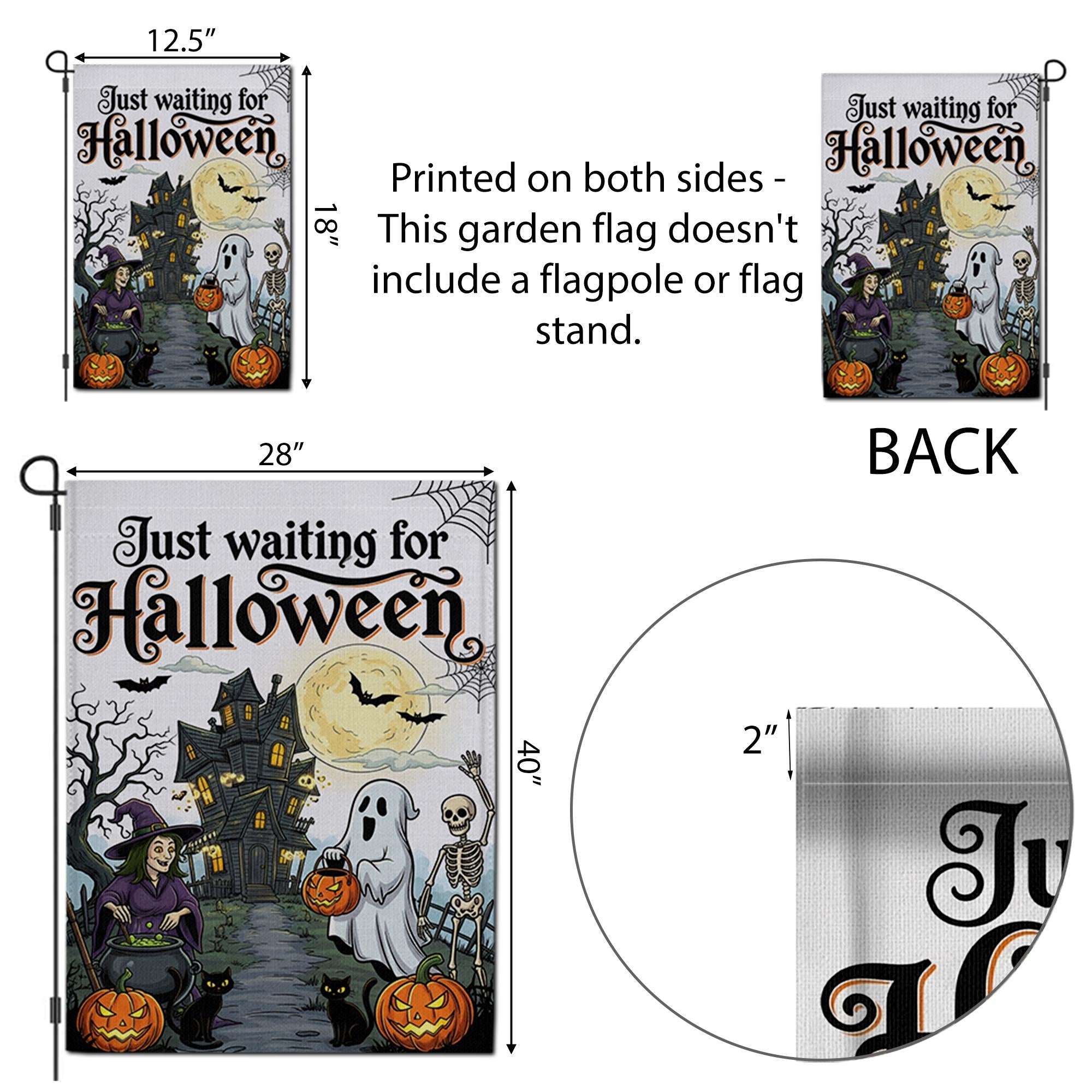 Just Waiting for Halloween Flag, Spooky Garden Decor, Haunted House Yard Sign, Ghost Witch Skeleton Banner, Fall Outdoor Decoration