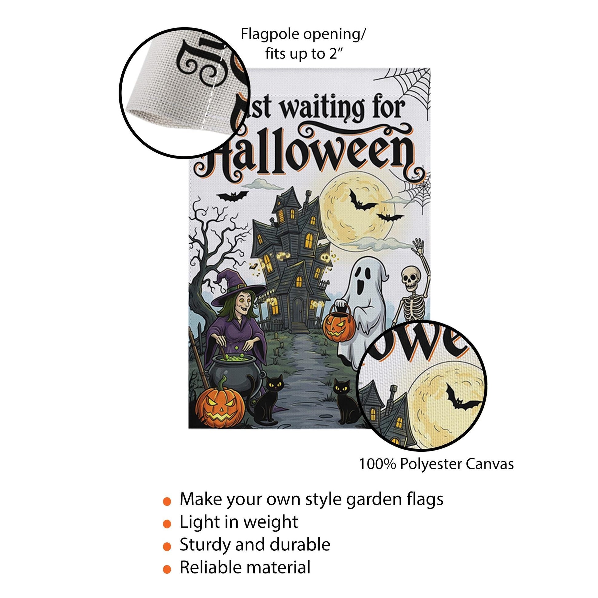 Just Waiting for Halloween Flag, Spooky Garden Decor, Haunted House Yard Sign, Ghost Witch Skeleton Banner, Fall Outdoor Decoration