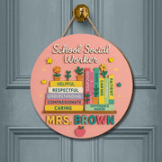 School Social Worker Door Sign, 3D Wooden Office Decor, Counselor Gift Idea, Appreciation Plaque, Classroom Hanging Sign
