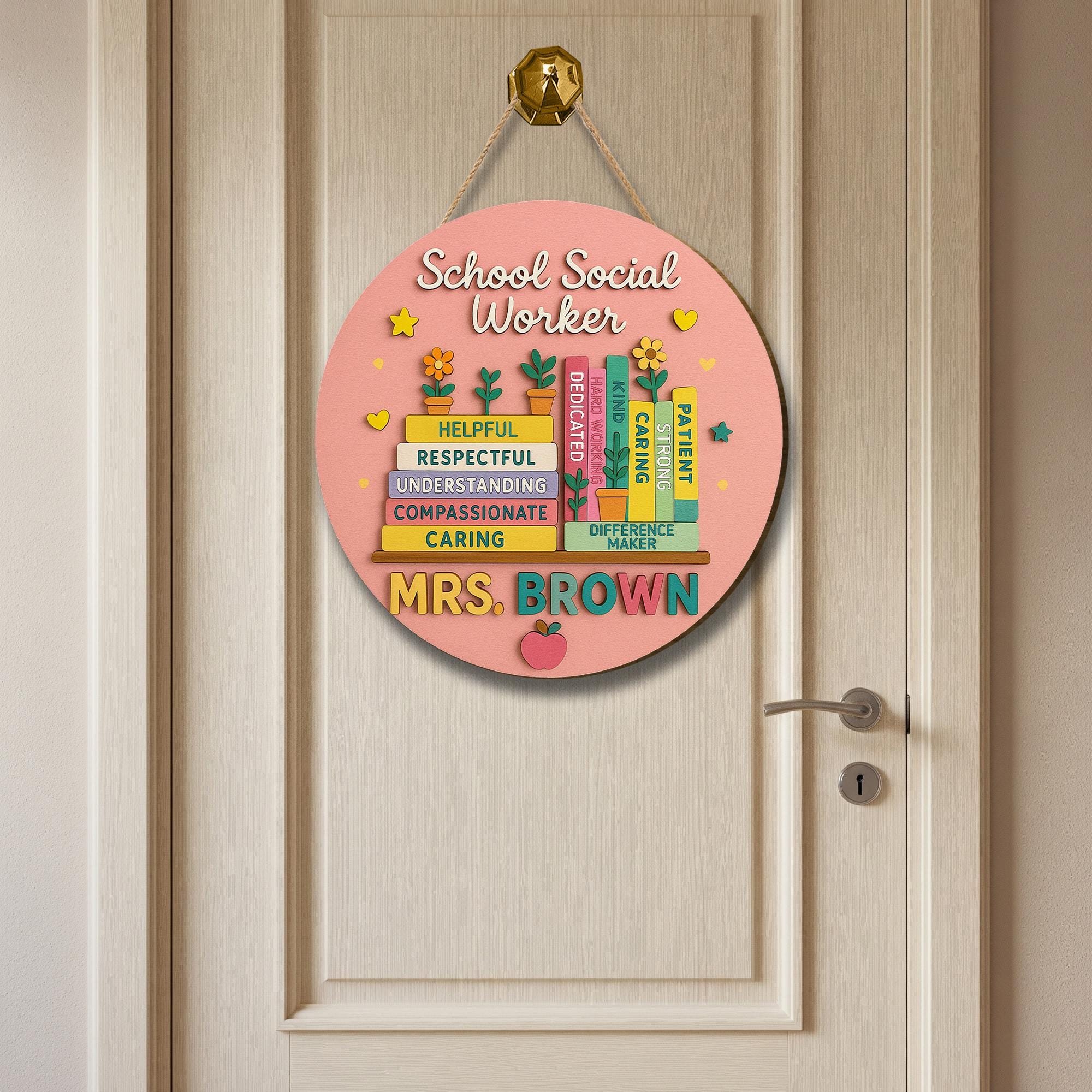 School Social Worker Door Sign, 3D Wooden Office Decor, Counselor Gift Idea, Appreciation Plaque, Classroom Hanging Sign