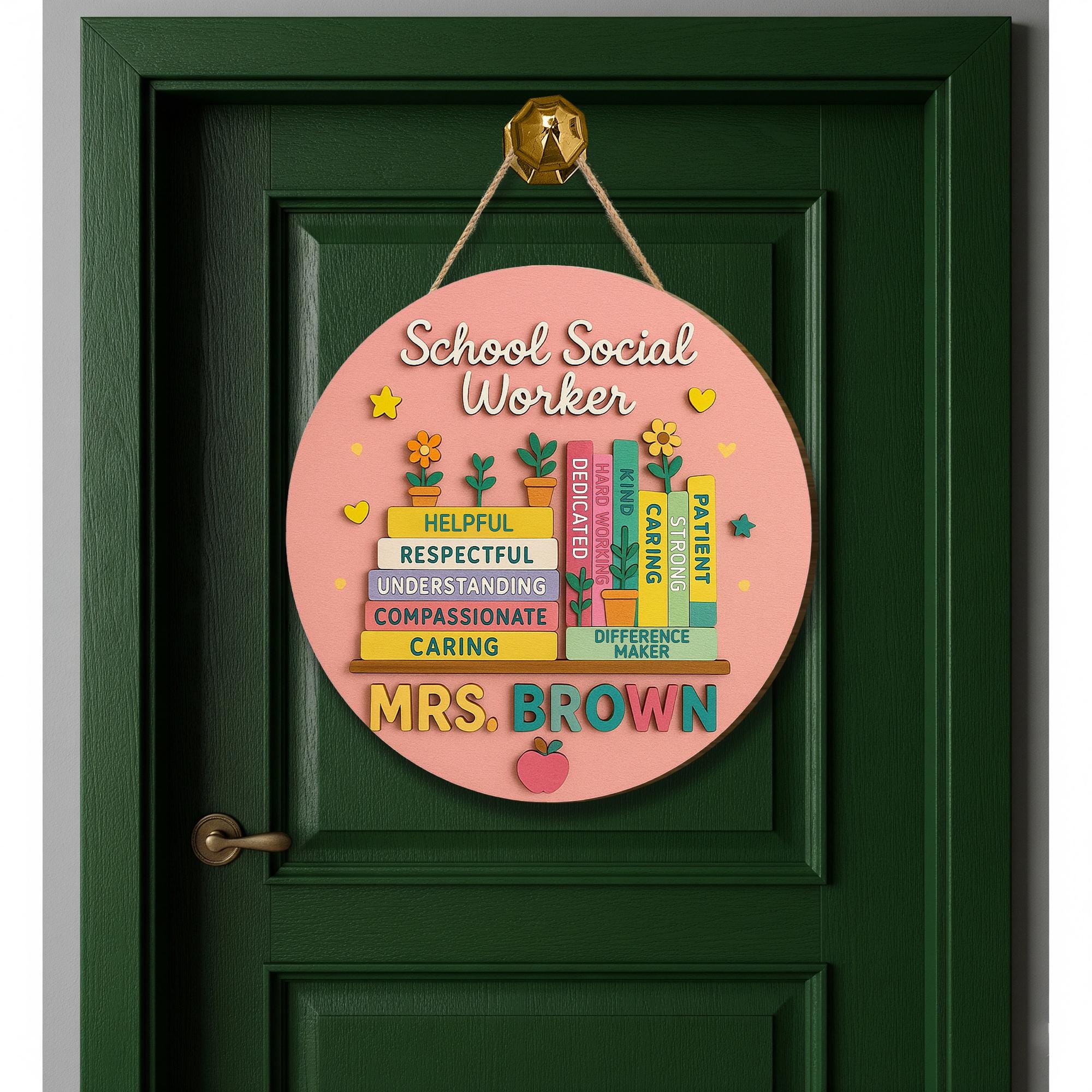 School Social Worker Door Sign, 3D Wooden Office Decor, Counselor Gift Idea, Appreciation Plaque, Classroom Hanging Sign