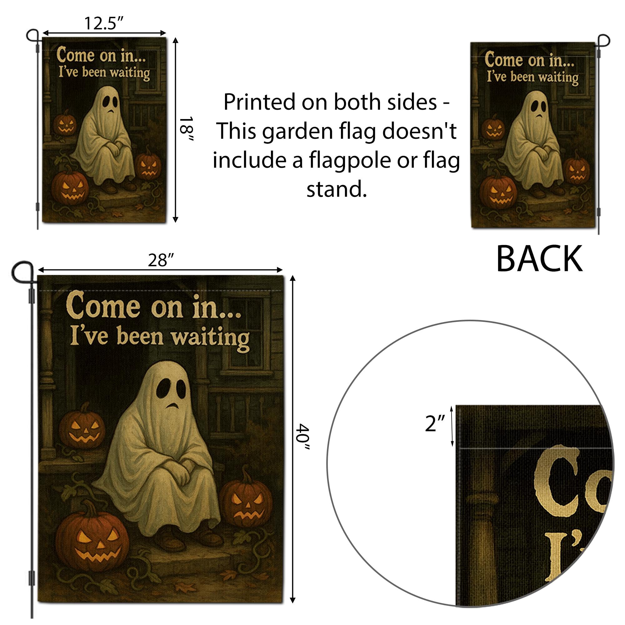 Sad Ghost Halloween Garden Flag, Spooky Outdoor Yard Decor, Come On In I've Been Waiting Flag, Fall Porch Decoration Sign, Halloween Season