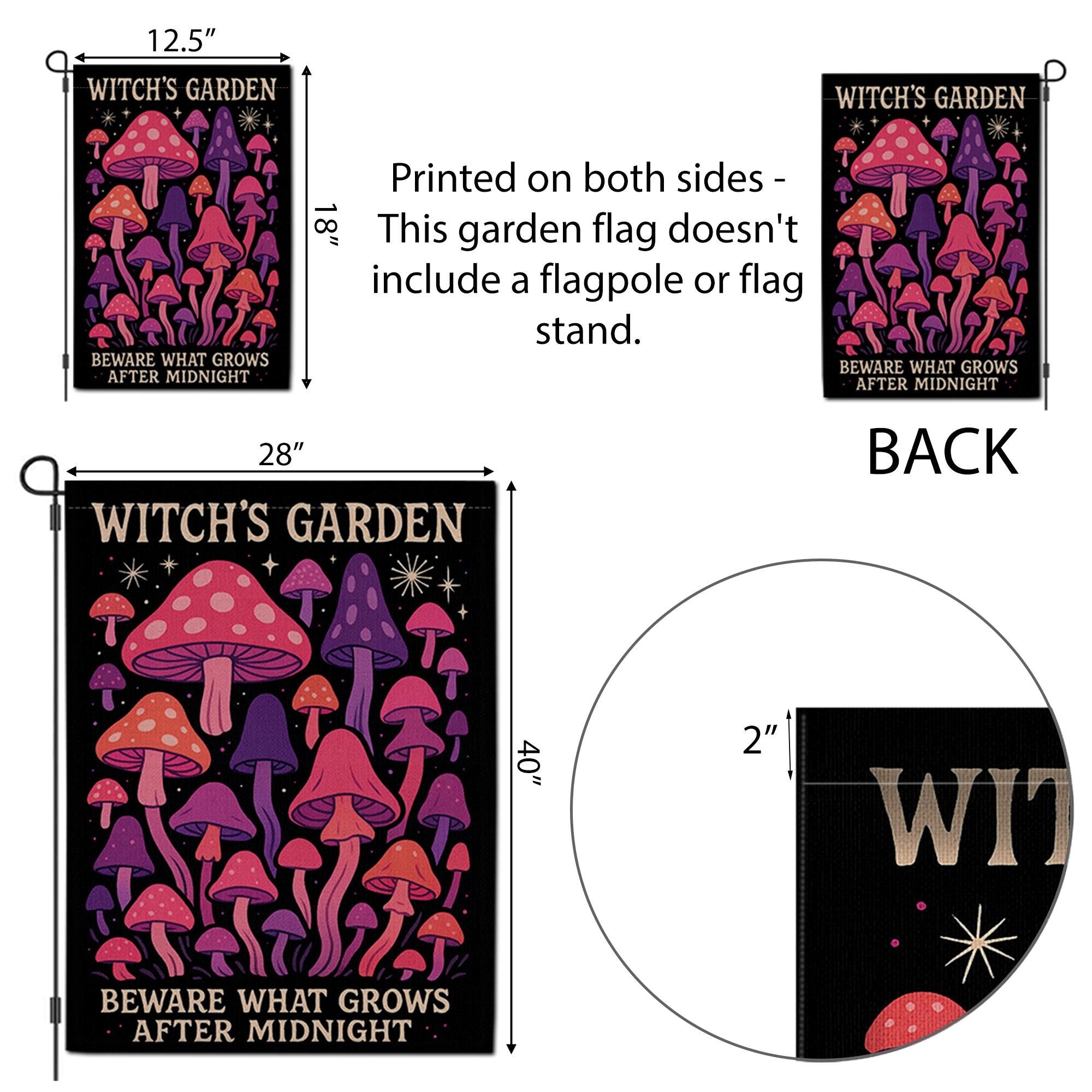 Witch’s Garden Flag, Magical Mushroom Yard Decor, Halloween Garden Banner, Midnight Toadstool Outdoor Flag, Spooky Lawn Sign