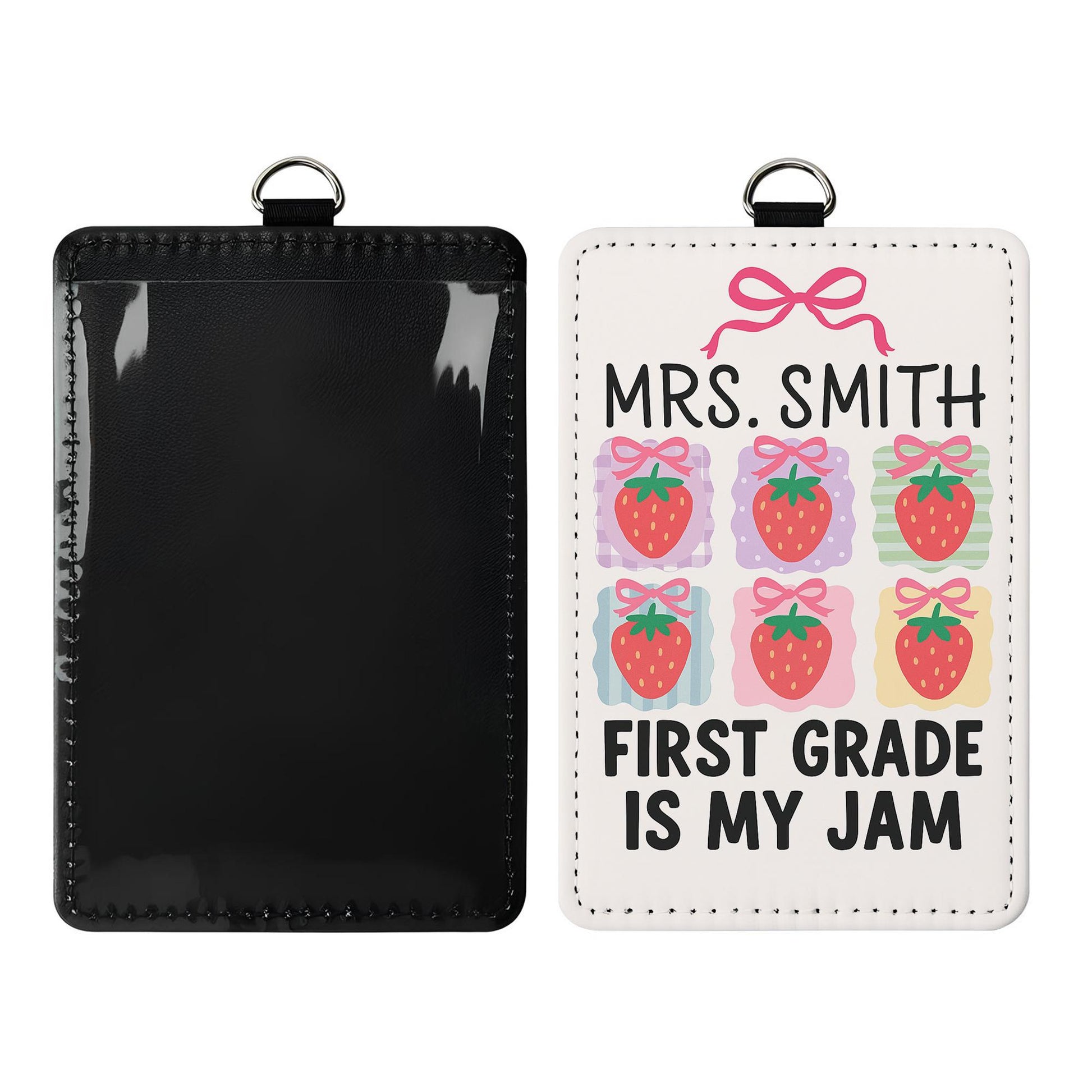 First Grade Teacher Badge Holder, Cute Strawberry ID Tag, Custom Lanyard Card, Back To School Teacher Gift, Classroom Accessory
