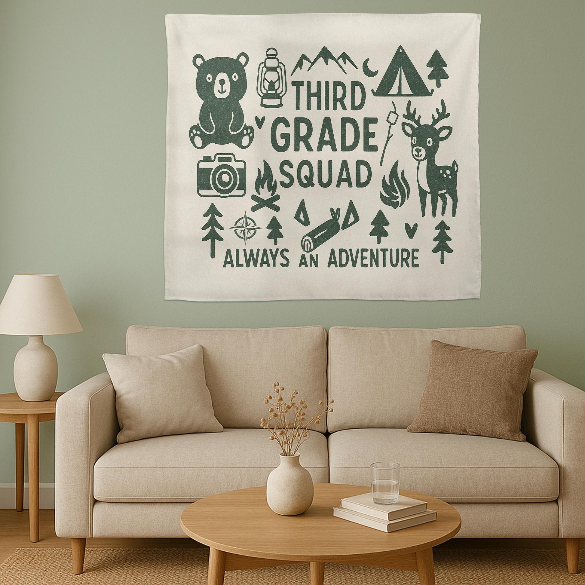 Custom Grade Adventure Tapestry – Classroom Squad Wall Decor – Camping Theme Back to School Banner for Teachers & Students