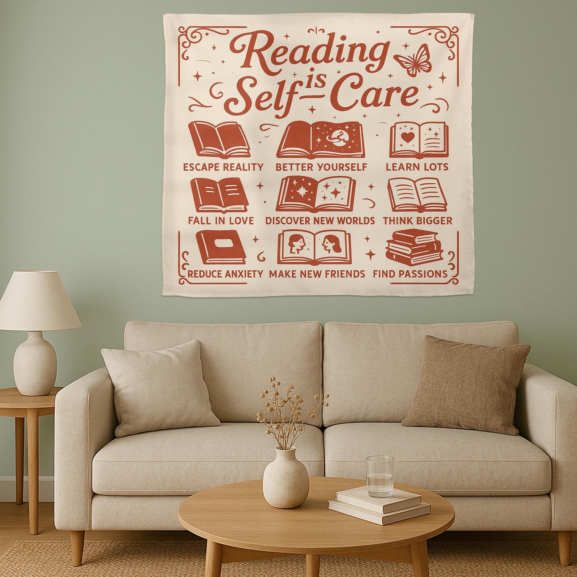 Reading Is Self Care Tapestry, Book Lover Wall Decor, Classroom Library Poster, Literary Quote Banner, Teacher Reading Gift