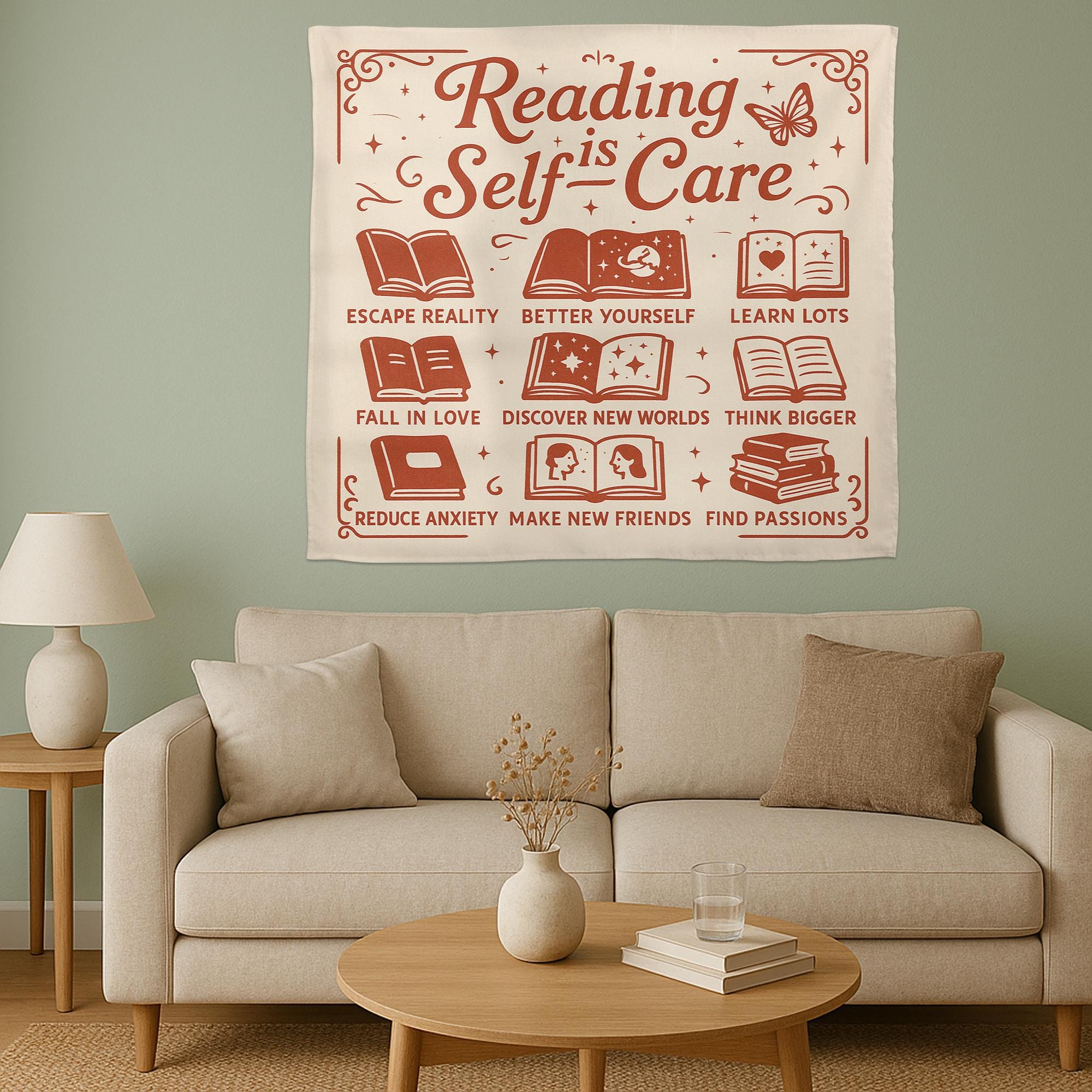 Reading Is Self Care Tapestry, Book Lover Wall Decor, Classroom Library Poster, Literary Quote Banner, Teacher Reading Gift