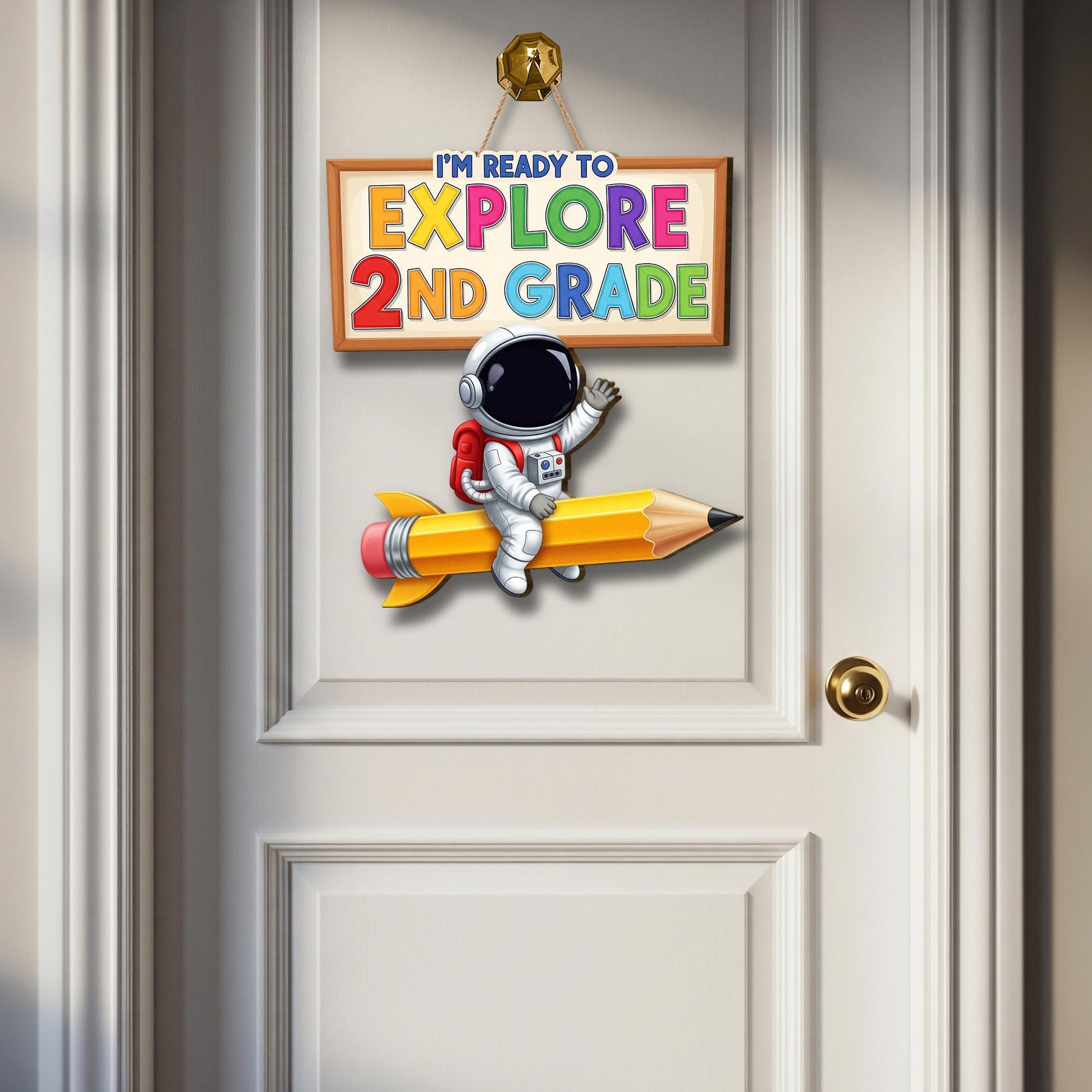 Ready to Explore Grade Door Sign, Astronaut Classroom Decor, Back to School Teacher Welcome Sign, Rocket Pencil Wall Hanger, Teacher Gift