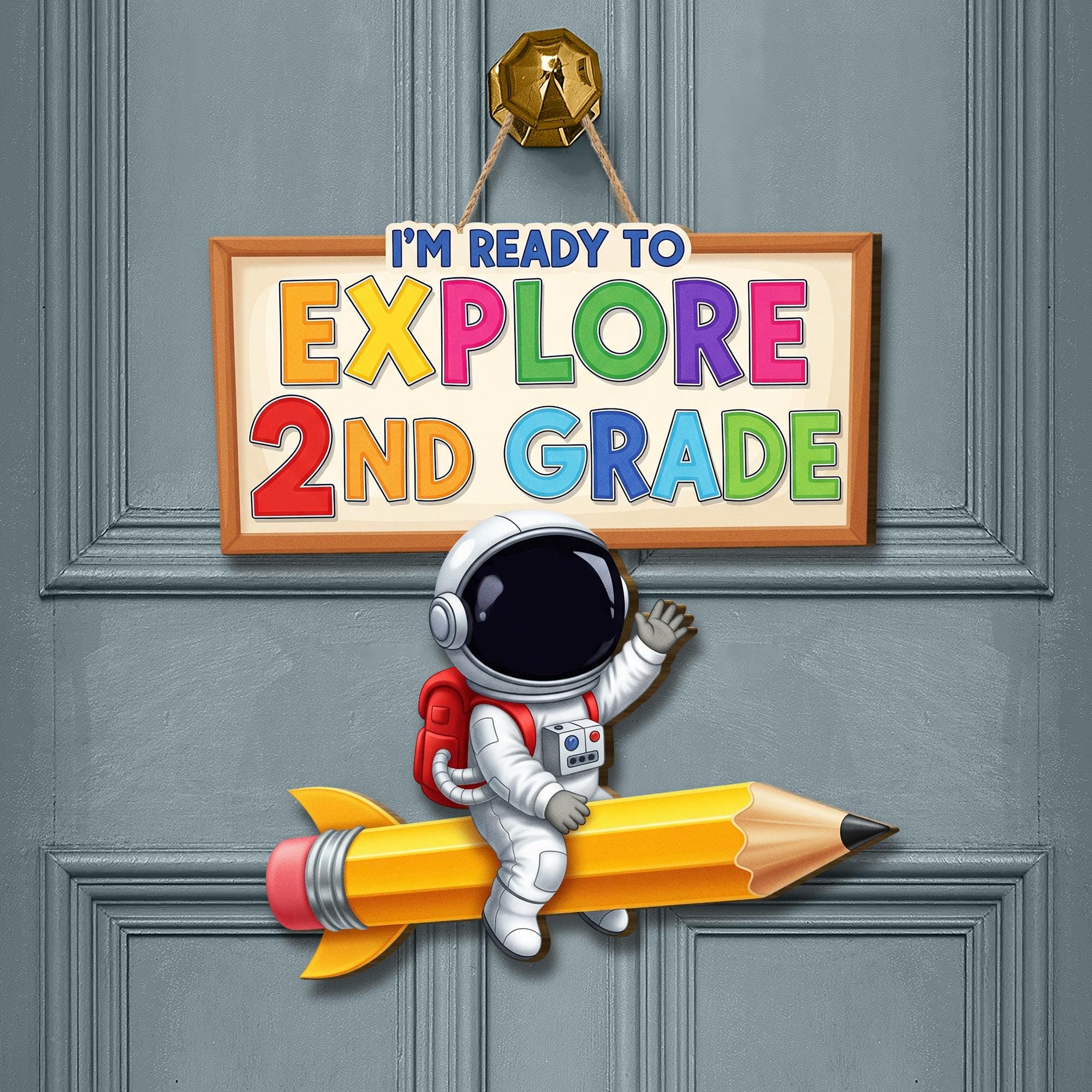 Ready to Explore Grade Door Sign, Astronaut Classroom Decor, Back to School Teacher Welcome Sign, Rocket Pencil Wall Hanger, Teacher Gift