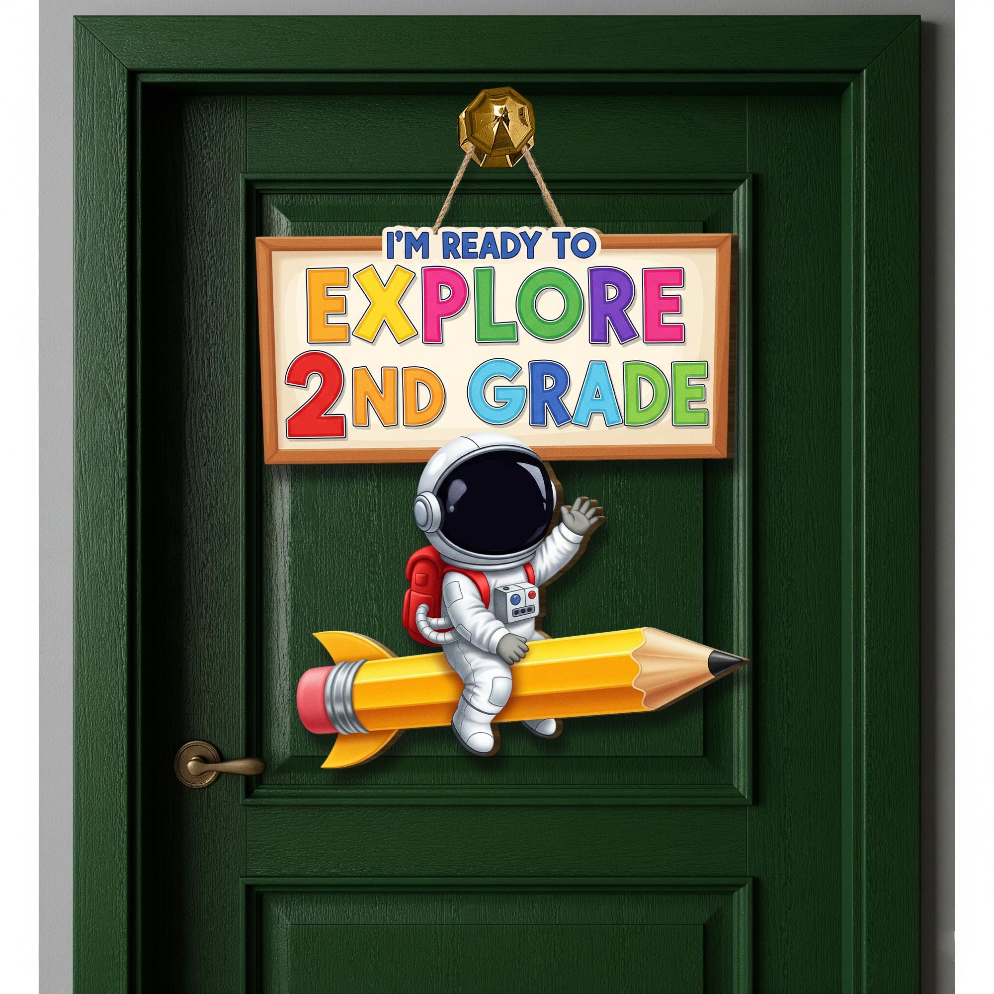 Ready to Explore Grade Door Sign, Astronaut Classroom Decor, Back to School Teacher Welcome Sign, Rocket Pencil Wall Hanger, Teacher Gift