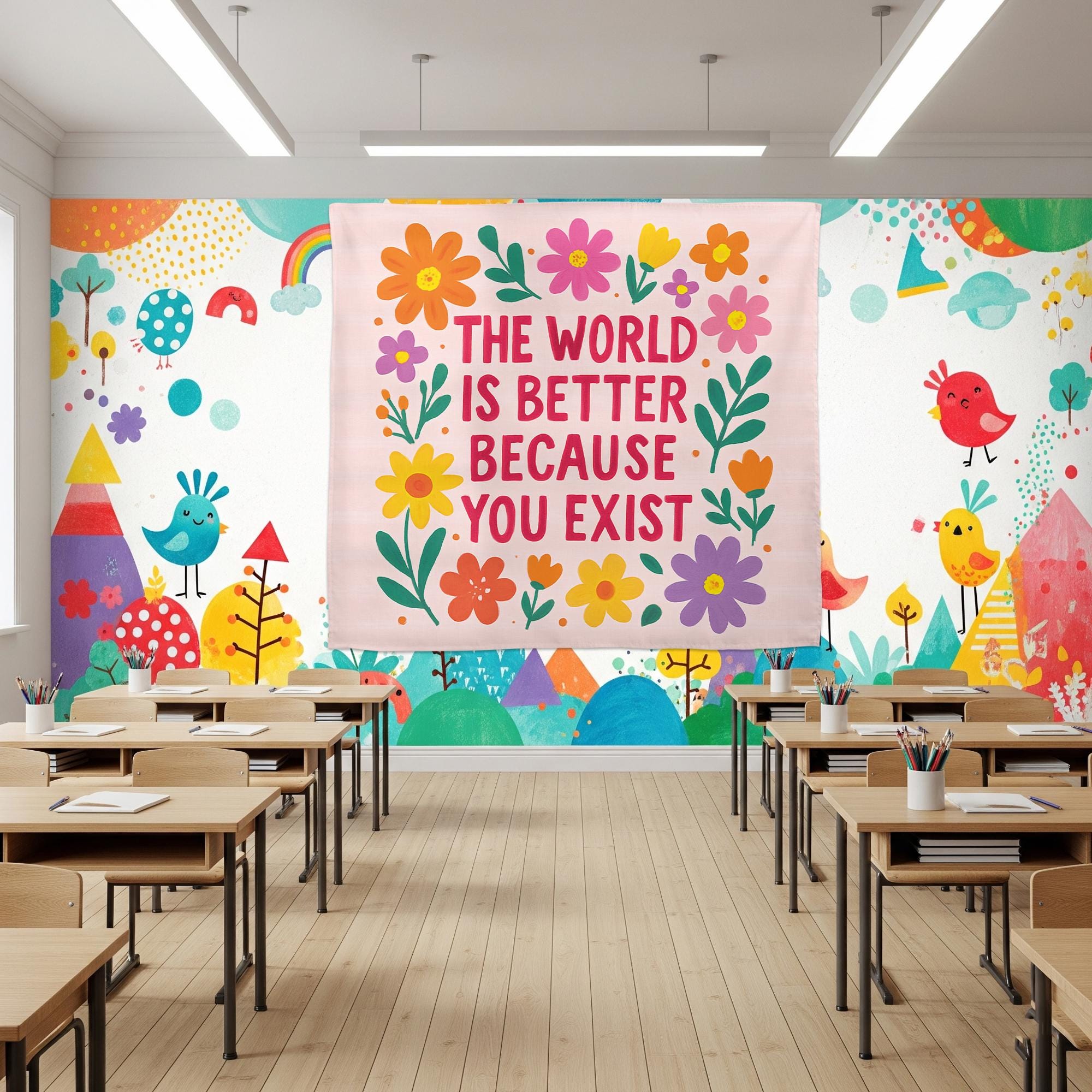 You Exist Quote Tapestry, Positive Affirmation Wall Art, Classroom Decoration, Therapist Office Decor, Mental Health Motivational Banner