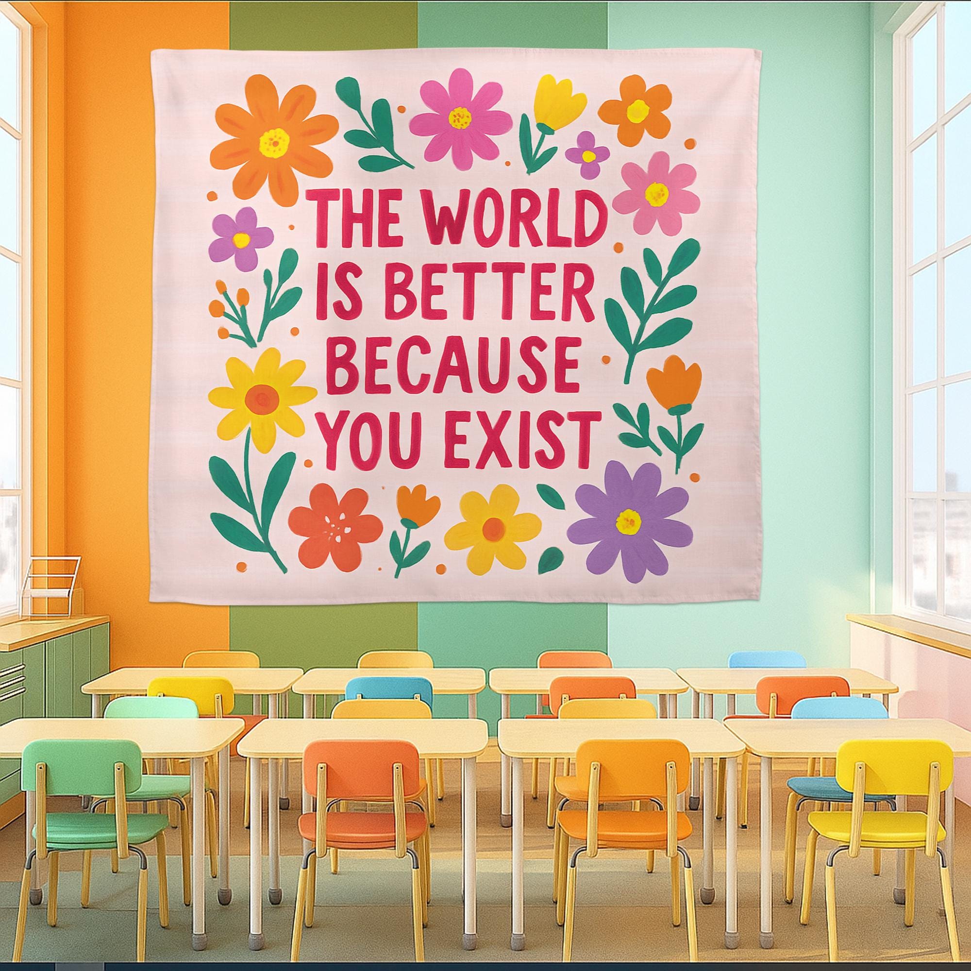 You Exist Quote Tapestry, Positive Affirmation Wall Art, Classroom Decoration, Therapist Office Decor, Mental Health Motivational Banner
