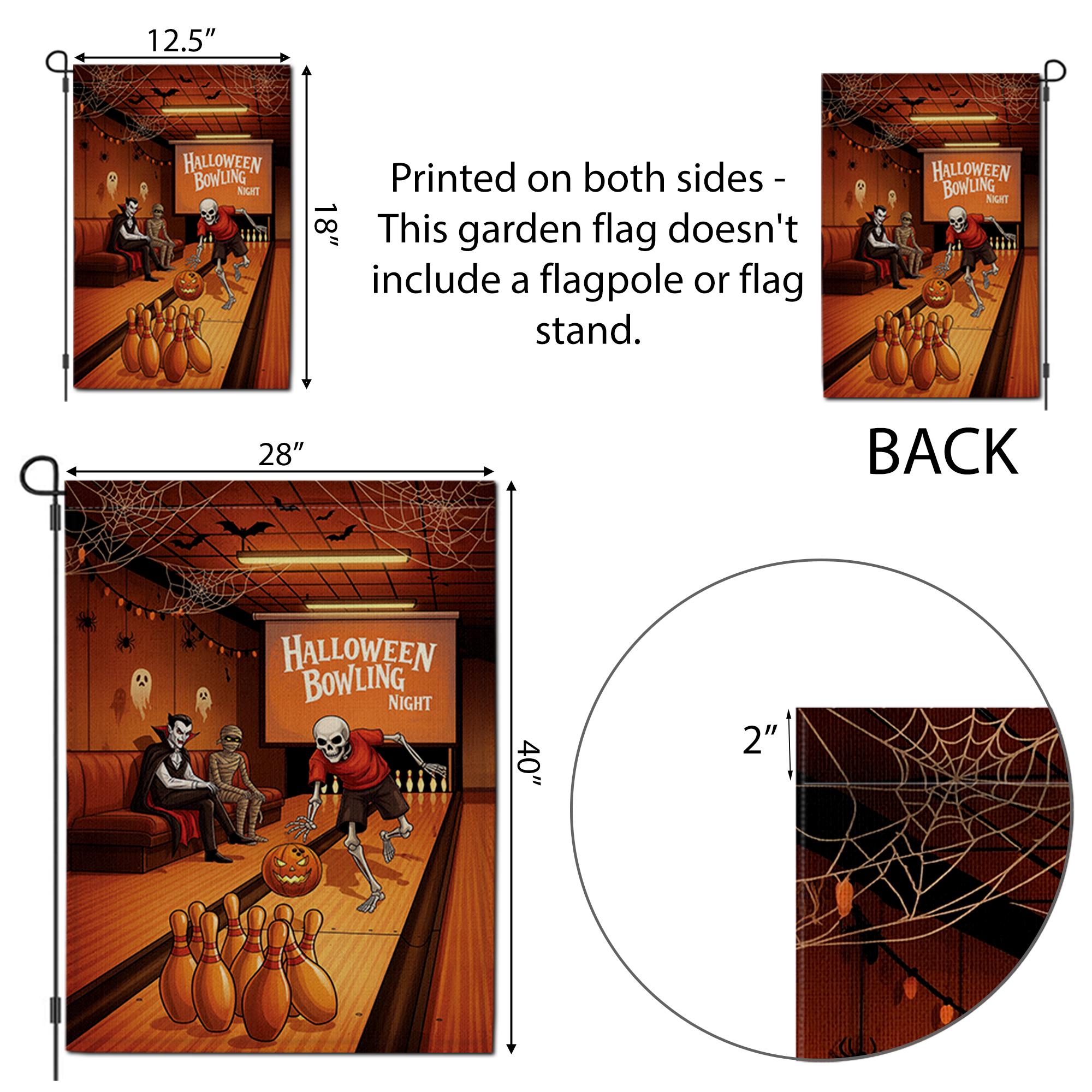Halloween Bowling Garden Flag – Funny Skeleton Sports Yard Decor – Spooky Party Outdoor Fall Sign