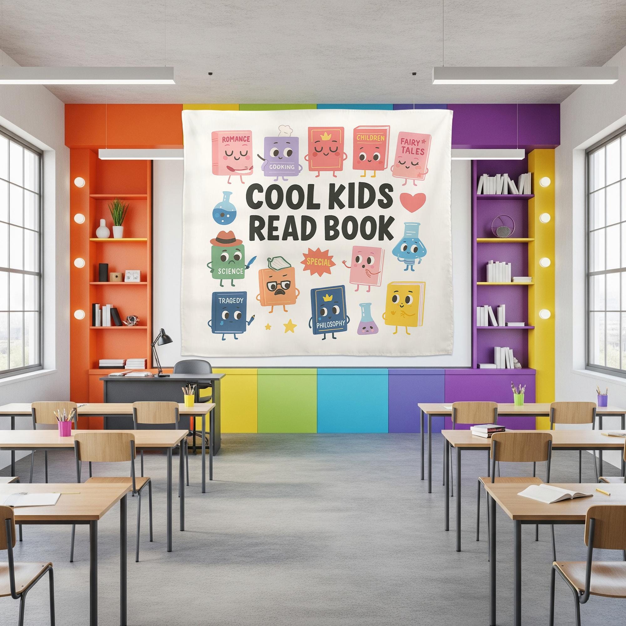 Cool Kids Read Books Tapestry, Back to School Classroom Decor, School Librarian Tapestry, Teacher Appreciation Gift, Book Lover Club