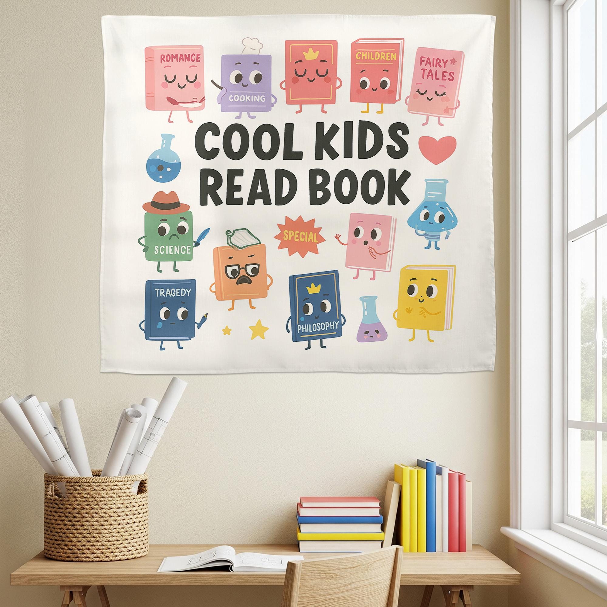 Cool Kids Read Books Tapestry, Back to School Classroom Decor, School Librarian Tapestry, Teacher Appreciation Gift, Book Lover Club