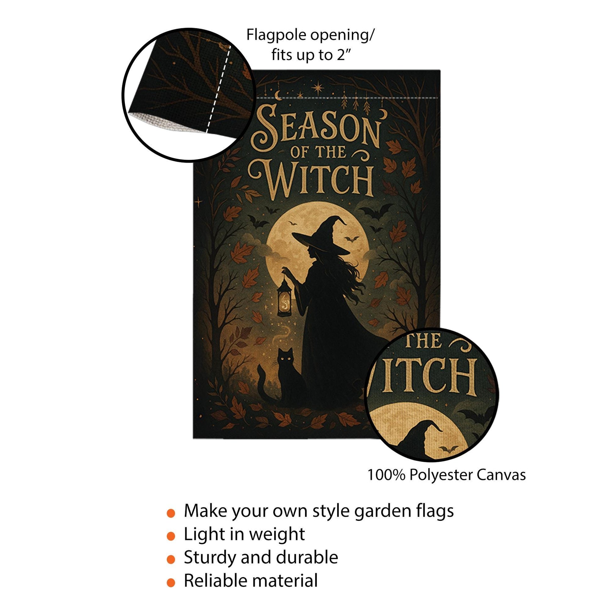 Season of the Witch Flag, Witch Castle Halloween Yard Decor, Witchy Fall Outdoor Banner, Spooky Moon Cat Sign, Autumn Porch Flag