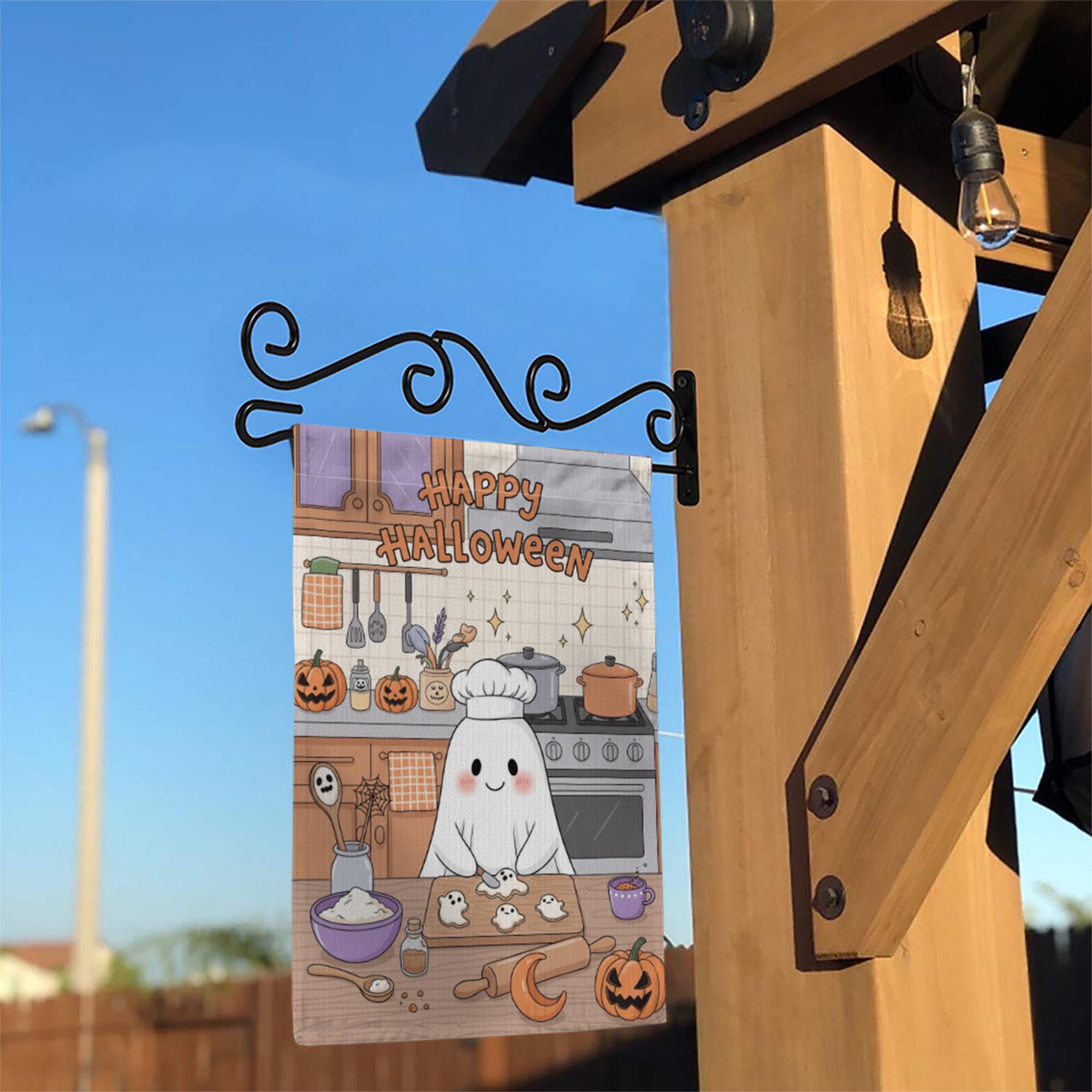 Cute Ghost Chef Halloween Garden Flag – Kawaii Baking Kitchen Fall Yard Decor – Happy Spooky Season Sign