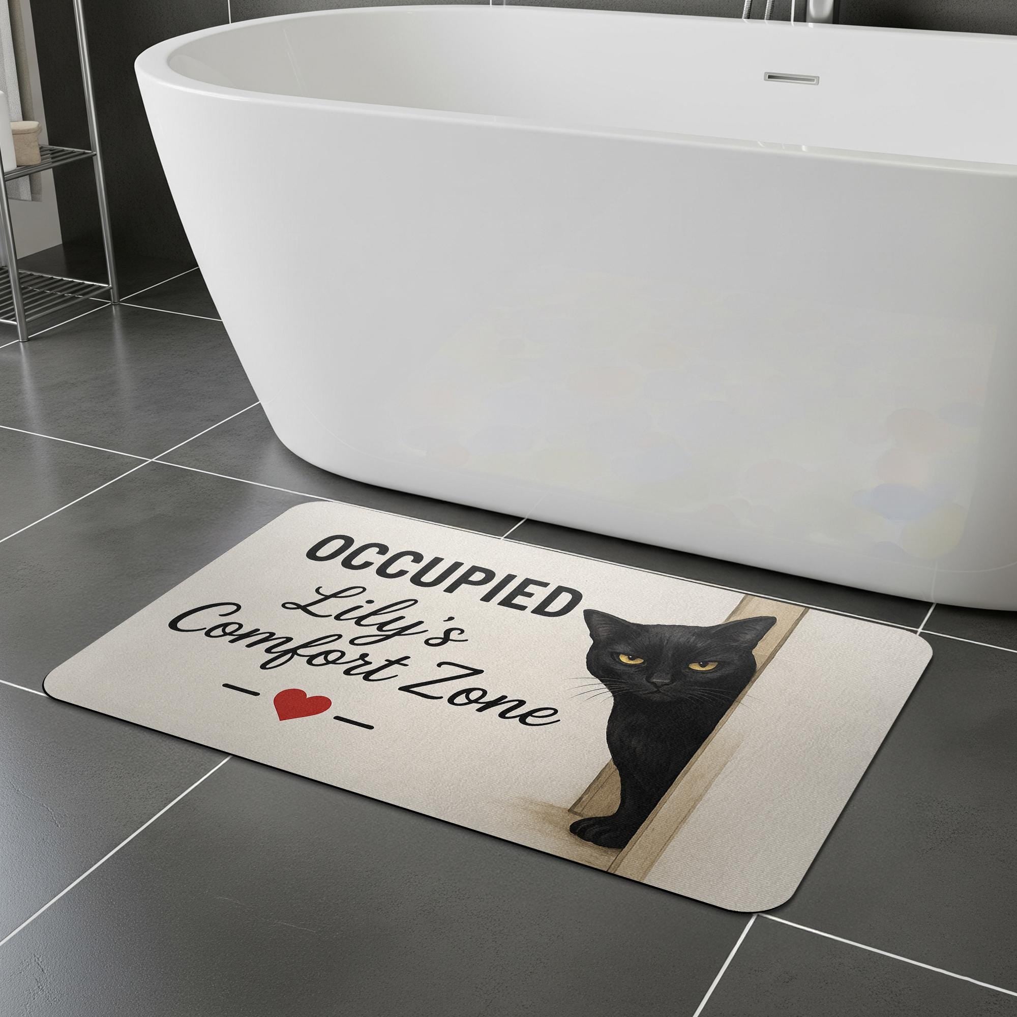 Personalized Cat Bath Mat, Black Cat Bathroom Rug, Funny Comfort Zone Mat, Personalized Cat Lover Gift, Cute Pet Bathroom Decor, Cat Lover