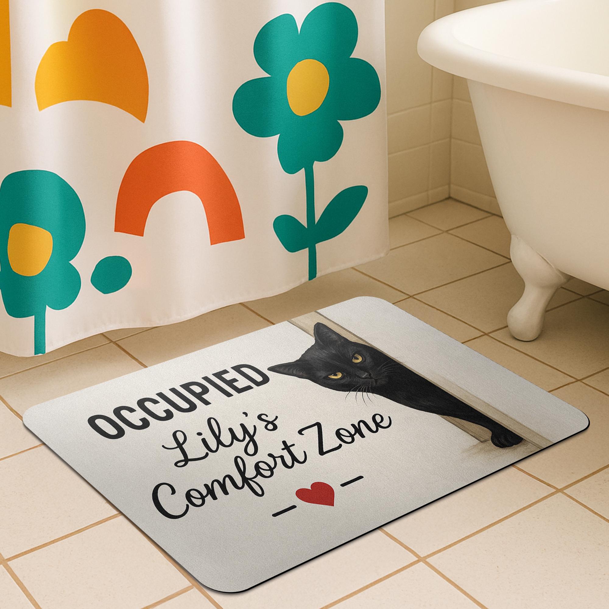 Personalized Cat Bath Mat, Black Cat Bathroom Rug, Funny Comfort Zone Mat, Personalized Cat Lover Gift, Cute Pet Bathroom Decor, Cat Lover